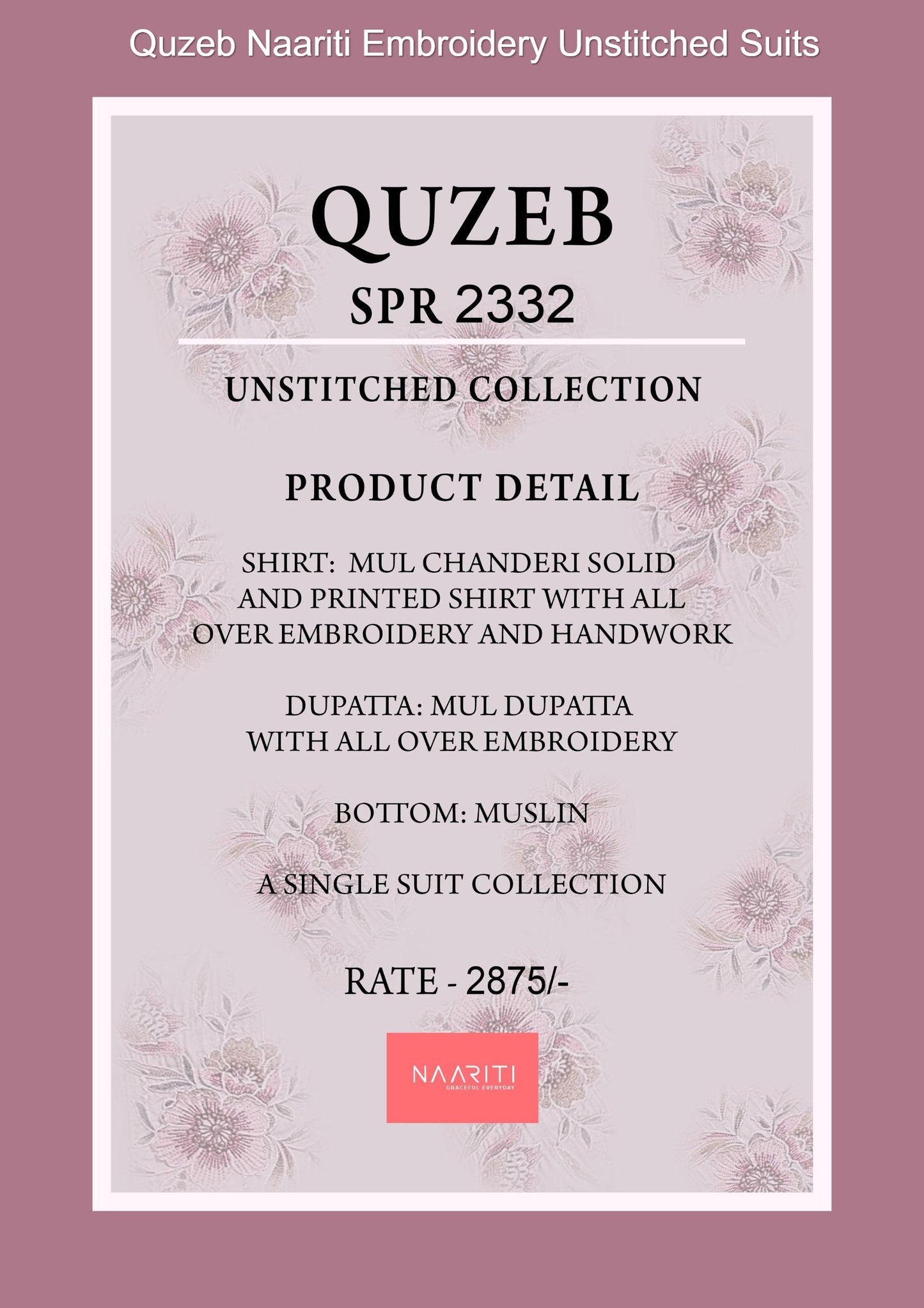 Quzeb Naariti Embroidery Unstitched Suits