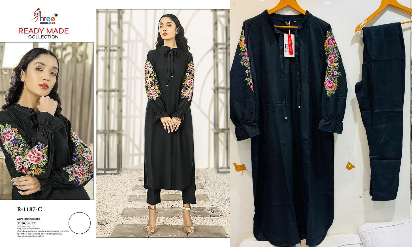 R-1187-C Shree Fabs Chiffon Kurti Pant Set