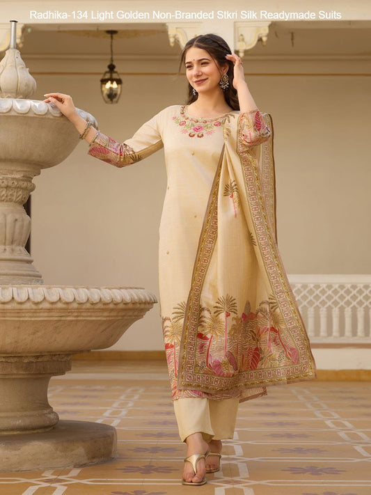 Radhika-134 Light Golden Non-Branded Stkri Silk Readymade Suits
