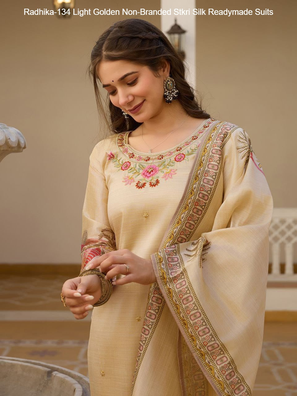 Radhika-134 Light Golden Non-Branded Stkri Silk Readymade Suits