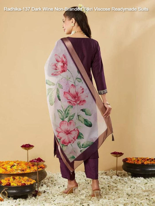 Radhika-137 Dark Wine Non-Branded Stkri Viscose Readymade Suits