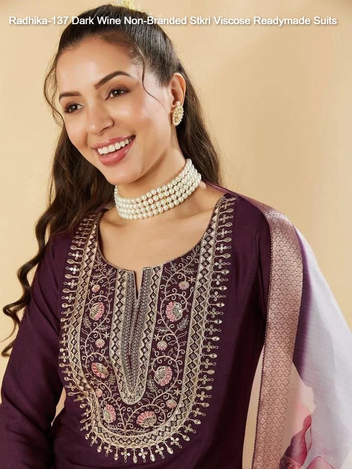 Radhika-137 Dark Wine Non-Branded Stkri Viscose Readymade Suits