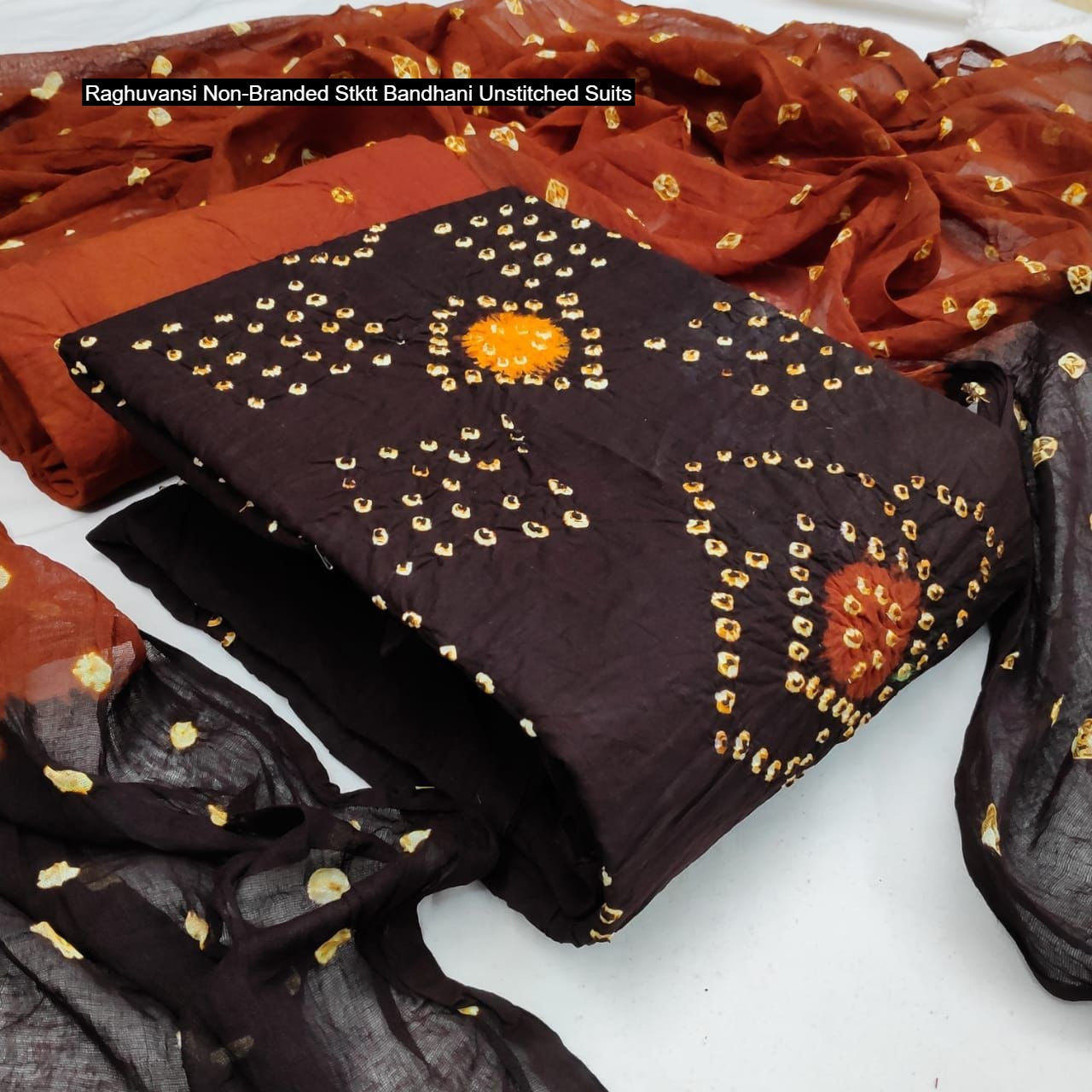 Raghuvansi Non-Branded Stktt Bandhani Unstitched Suits