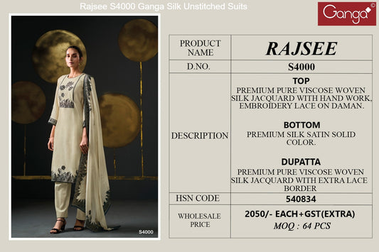 Rajsee S4000 Ganga Silk Unstitched Suits
