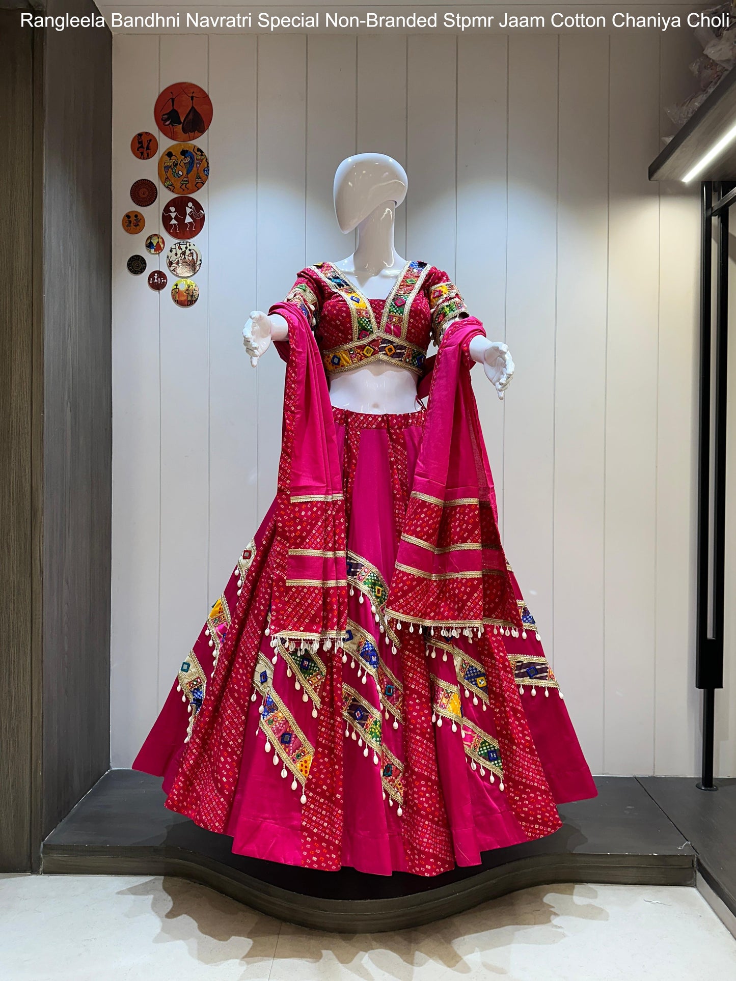 Rangleela Bandhni Navratri Special Non-Branded Stpmr Jaam Cotton Chaniya Choli