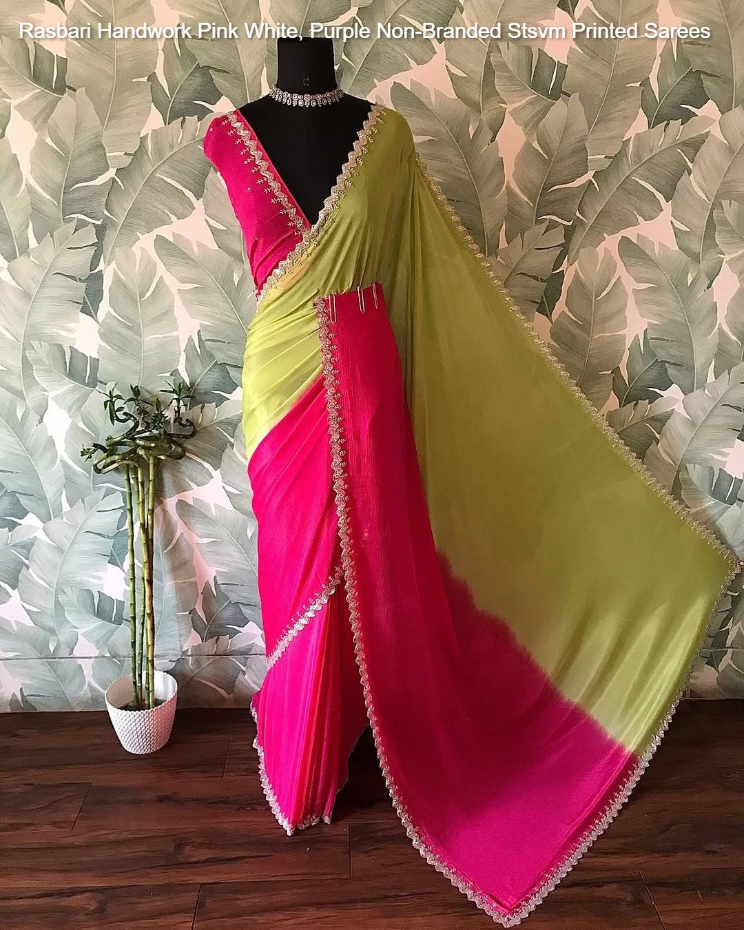Rasbari Handwork Pink White, Purple Non-Branded Stsvm Printed Sarees