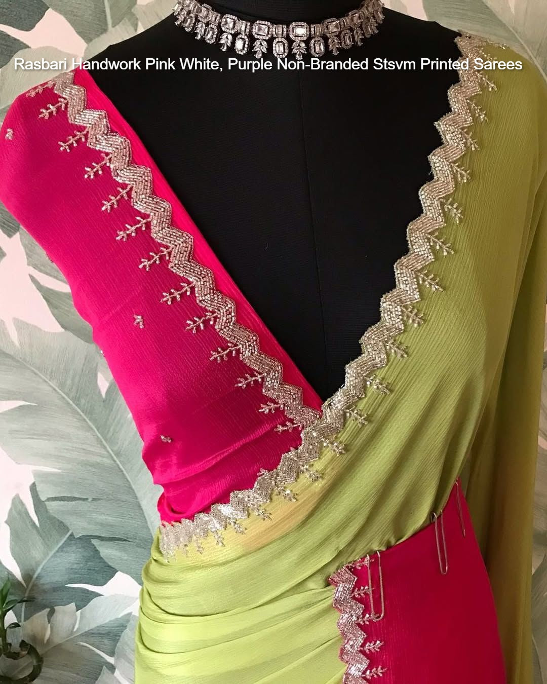 Rasbari Handwork Pink White, Purple Non-Branded Stsvm Printed Sarees