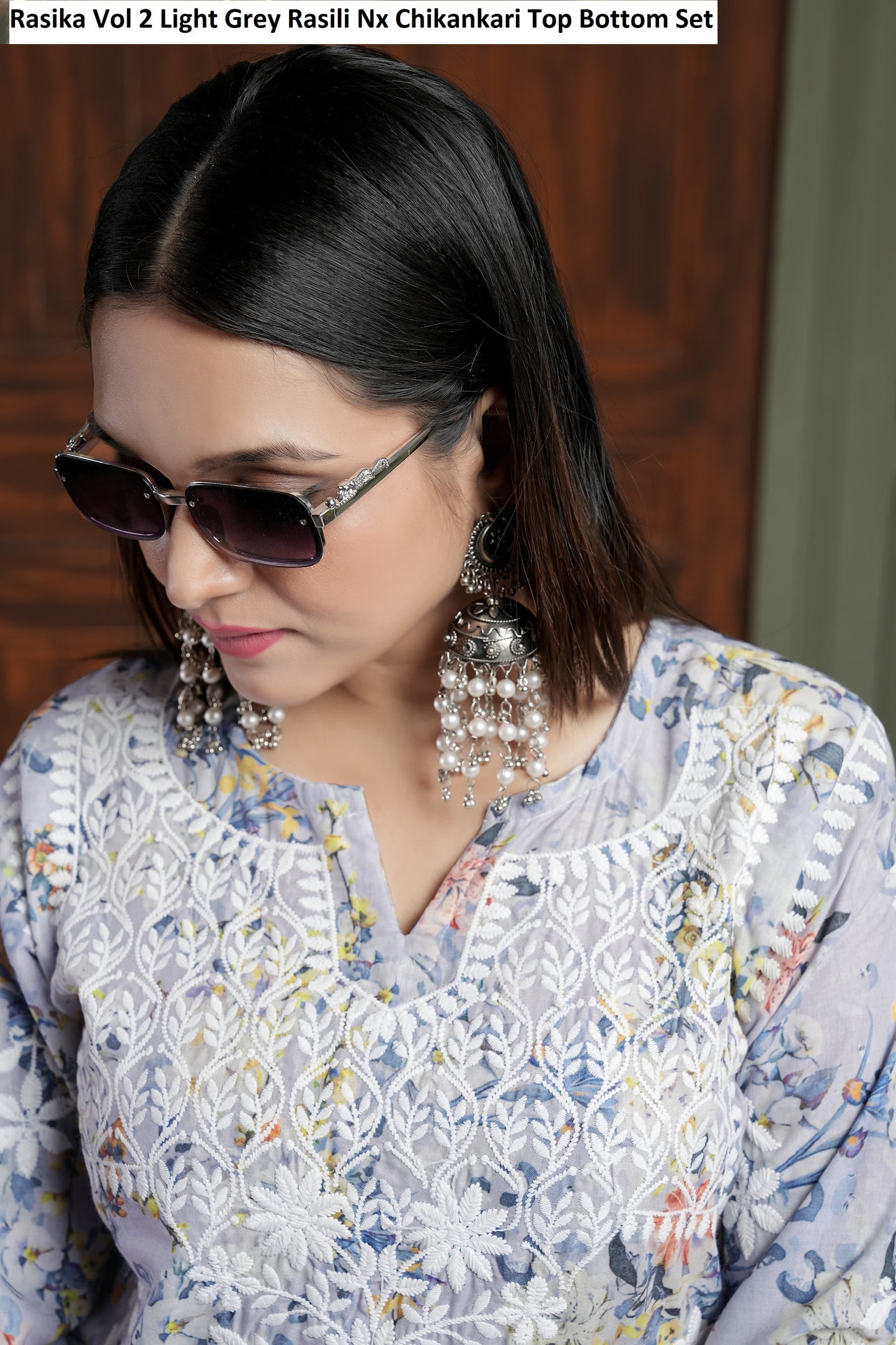Rasika Vol 2 Light Grey Rasili Nx Chikankari Top Bottom Set
