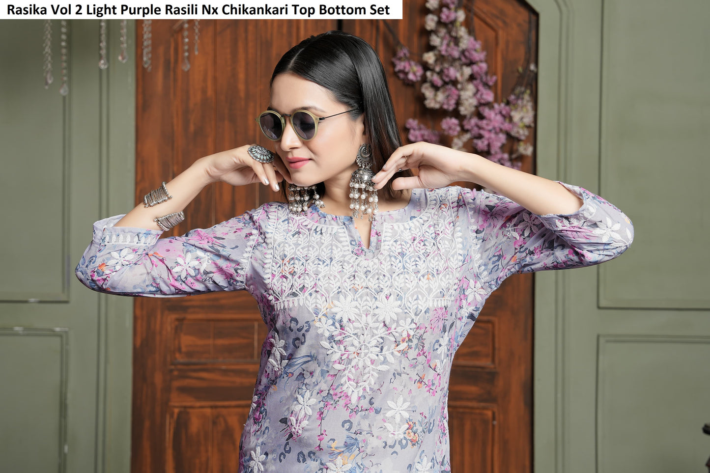 Rasika Vol 2 Light Purple Rasili Nx Chikankari Top Bottom Set