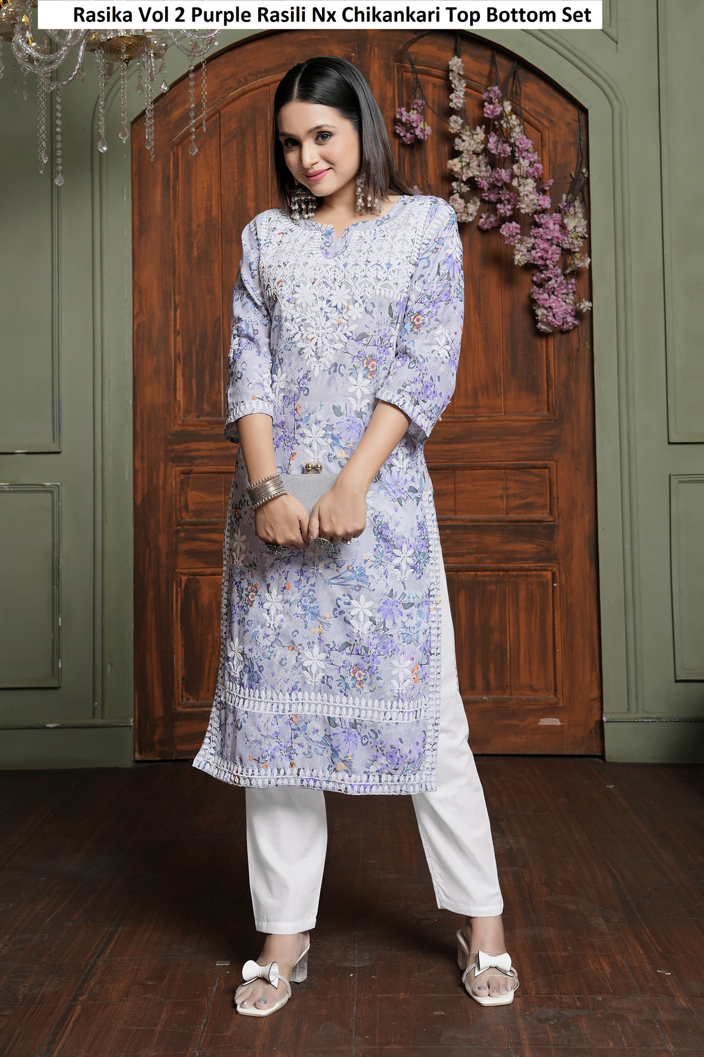 Rasika Vol 2 Purple Rasili Nx Chikankari Top Bottom Set