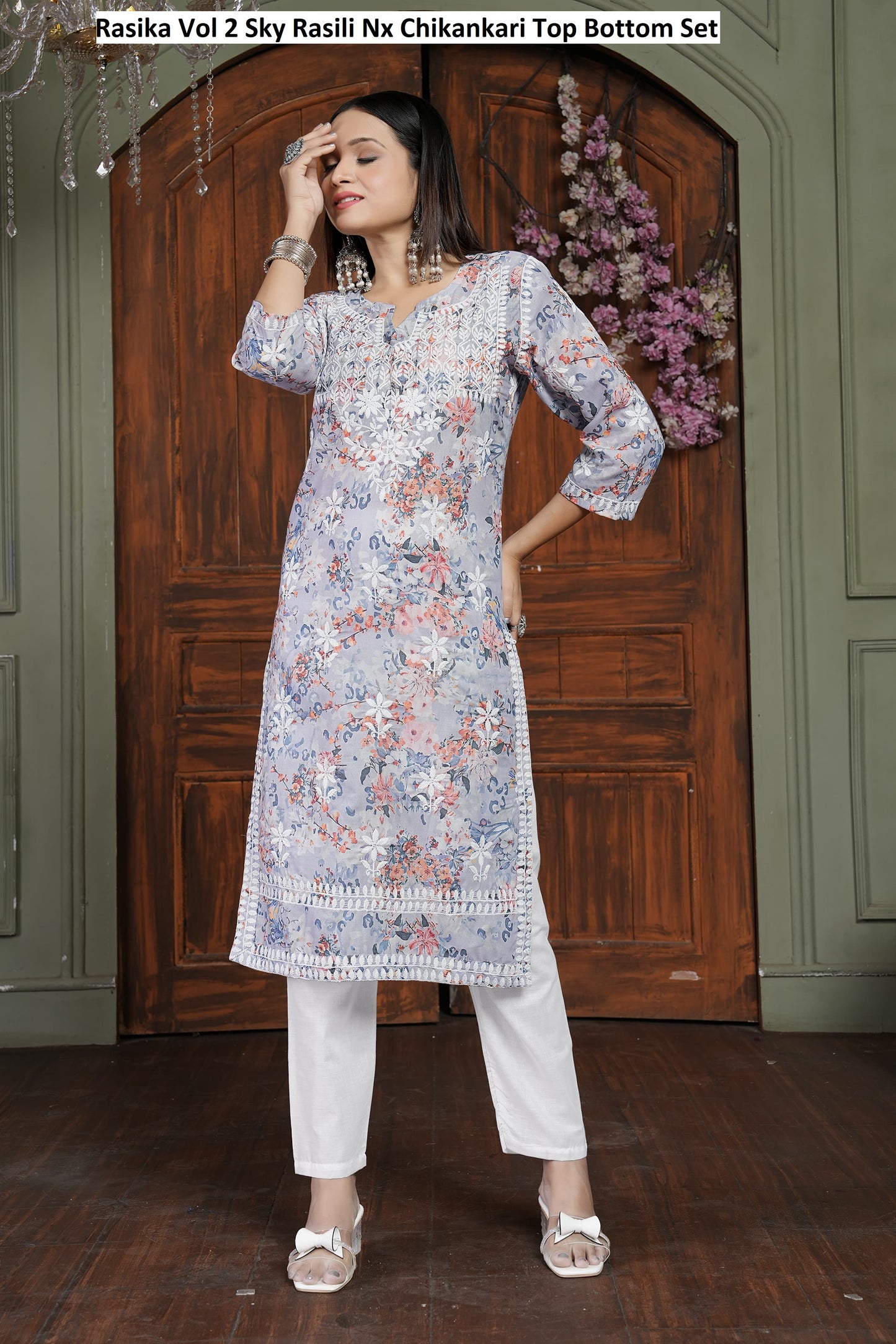 Rasika Vol 2 Sky Rasili Nx Chikankari Top Bottom Set