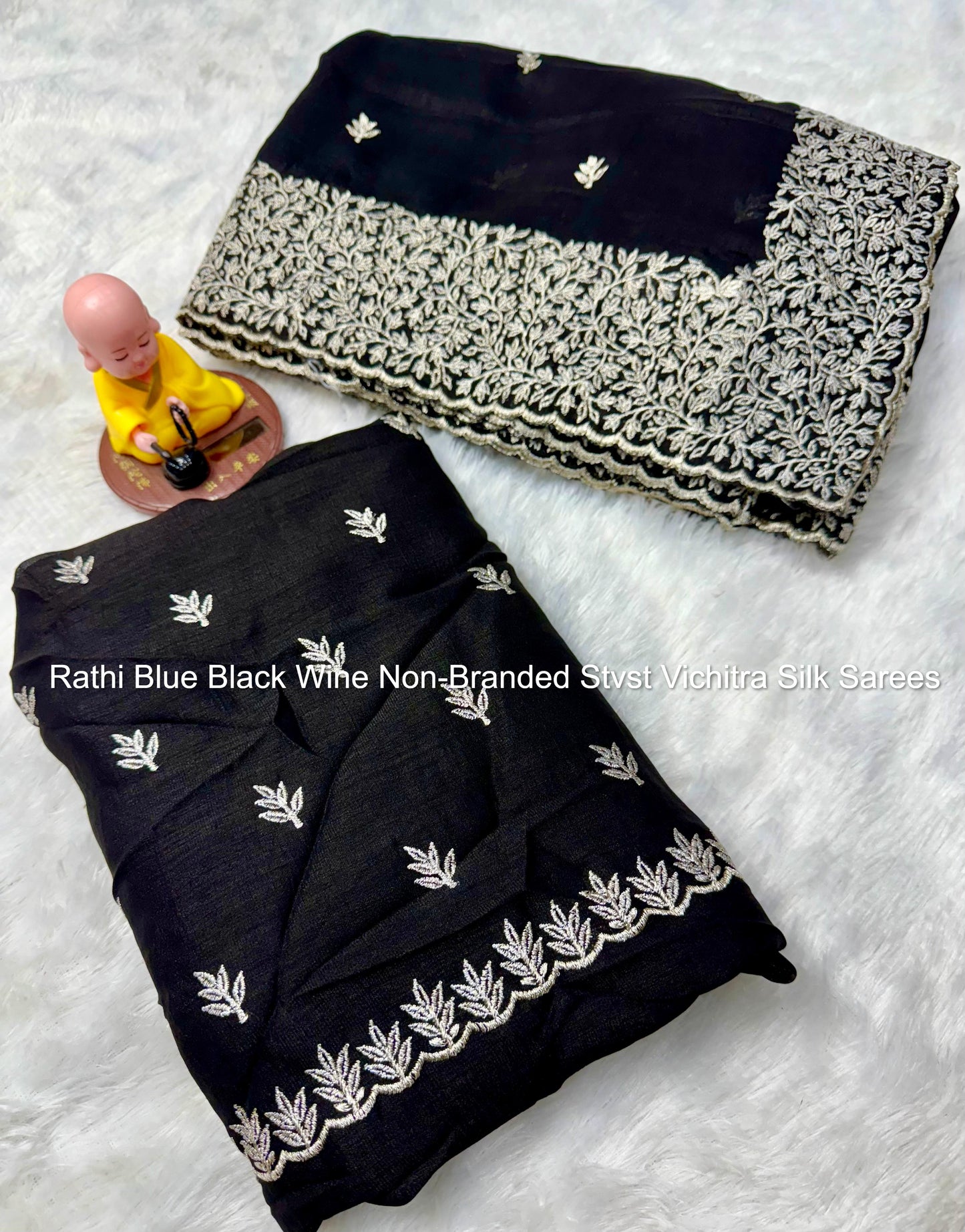 Rathi Blue Black Wine Non-Branded Stvst Vichitra Silk Sarees