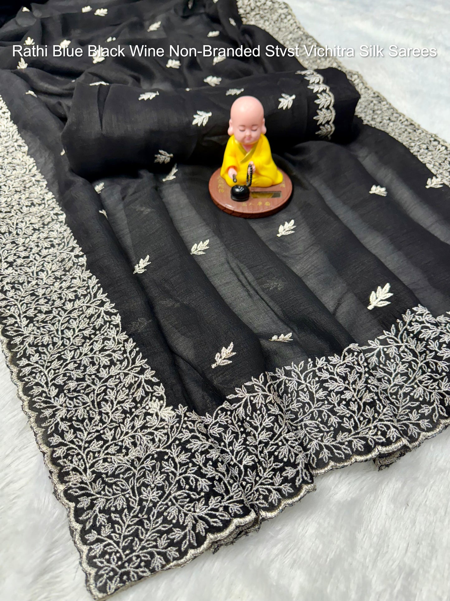 Rathi Blue Black Wine Non-Branded Stvst Vichitra Silk Sarees