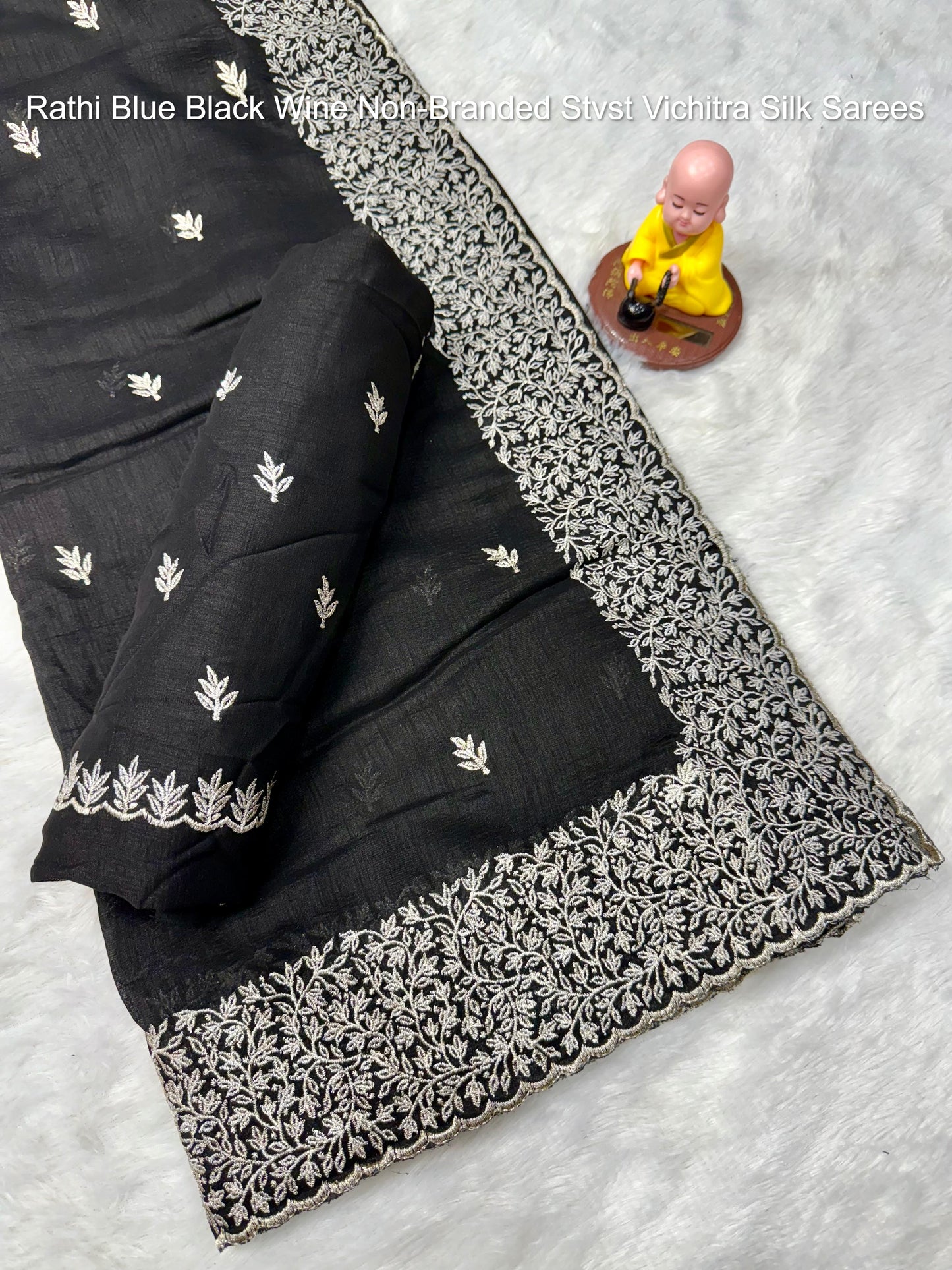 Rathi Blue Black Wine Non-Branded Stvst Vichitra Silk Sarees