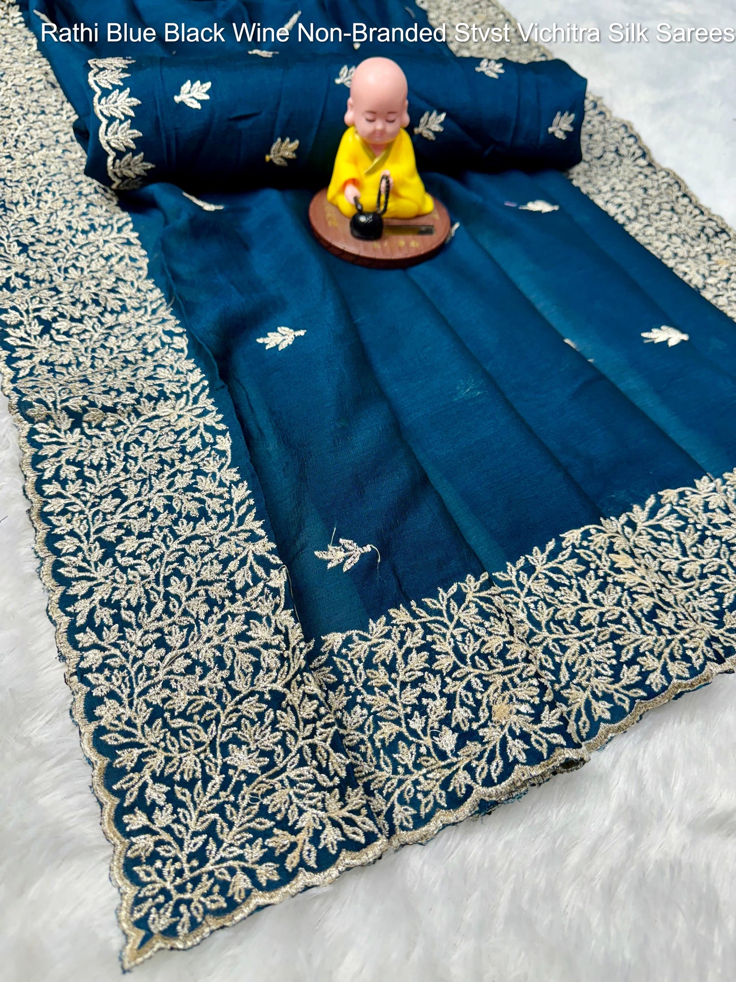 Rathi Blue Black Wine Non-Branded Stvst Vichitra Silk Sarees