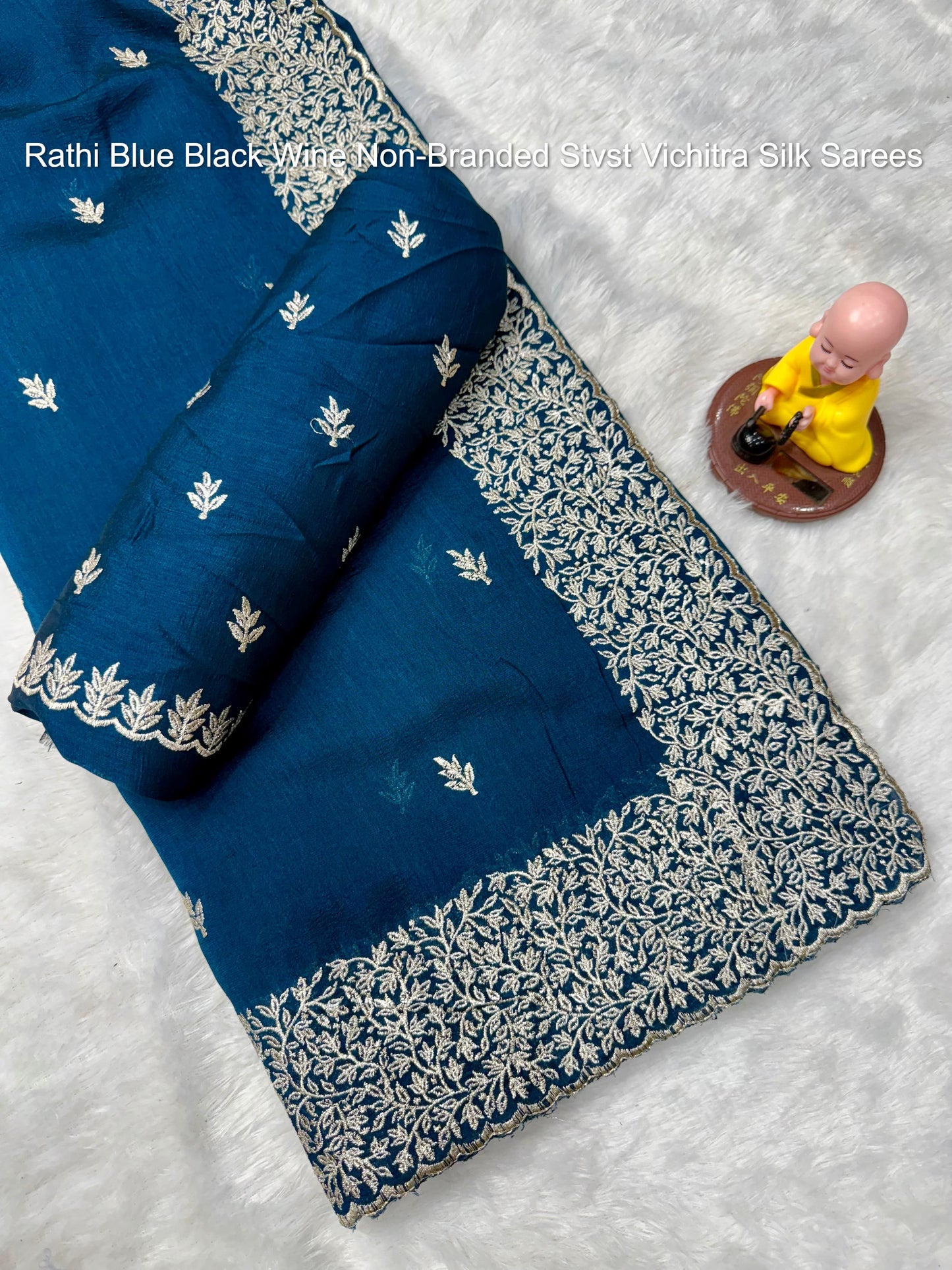 Rathi Blue Black Wine Non-Branded Stvst Vichitra Silk Sarees