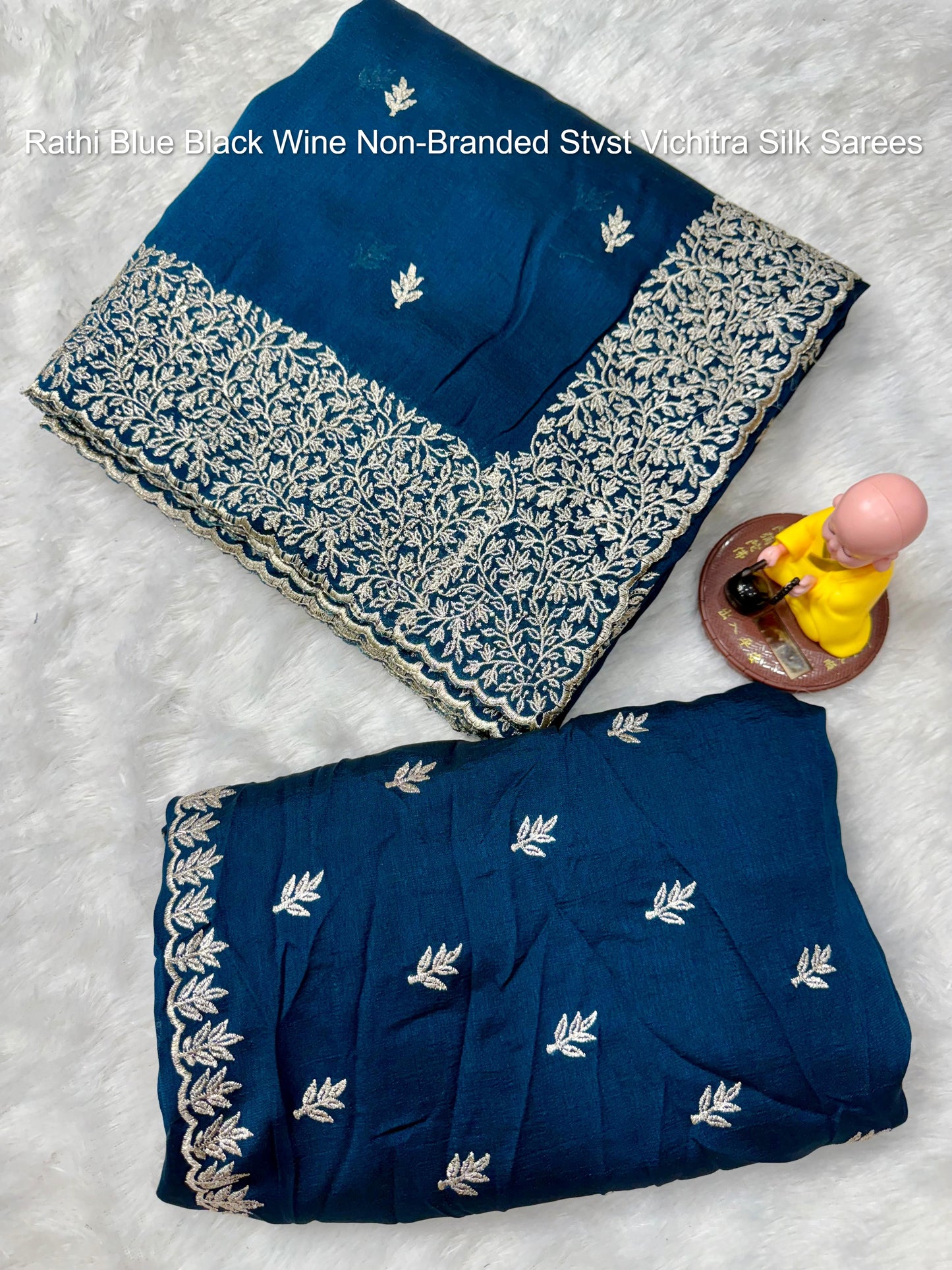 Rathi Blue Black Wine Non-Branded Stvst Vichitra Silk Sarees