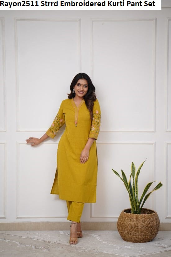 Rayon2511 Strrd Embroidered Kurti Pant Set