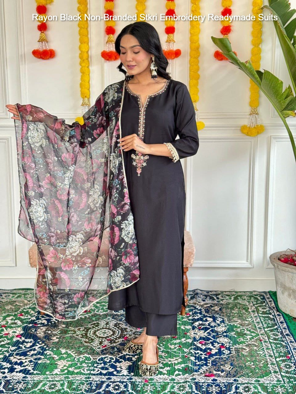 Rayon Black Non-Branded Stkri Embroidery Readymade Suits