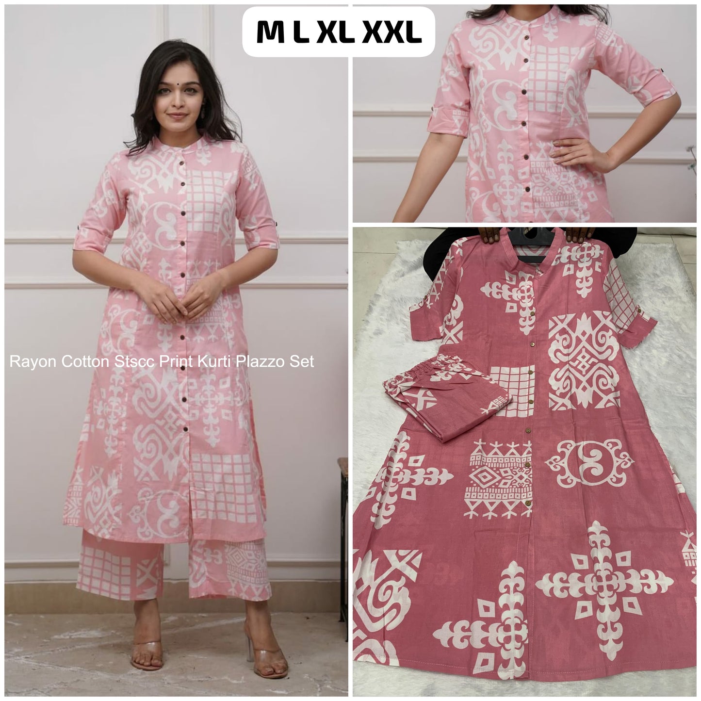 Rayon Cotton Stscc Print Kurti Plazzo Set