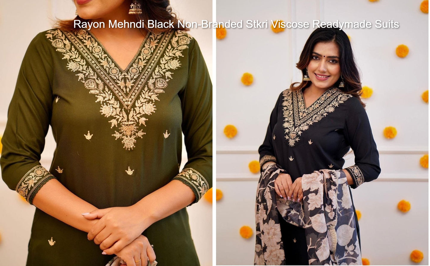 Rayon Mehndi Black Non-Branded Stkri Viscose Readymade Suits