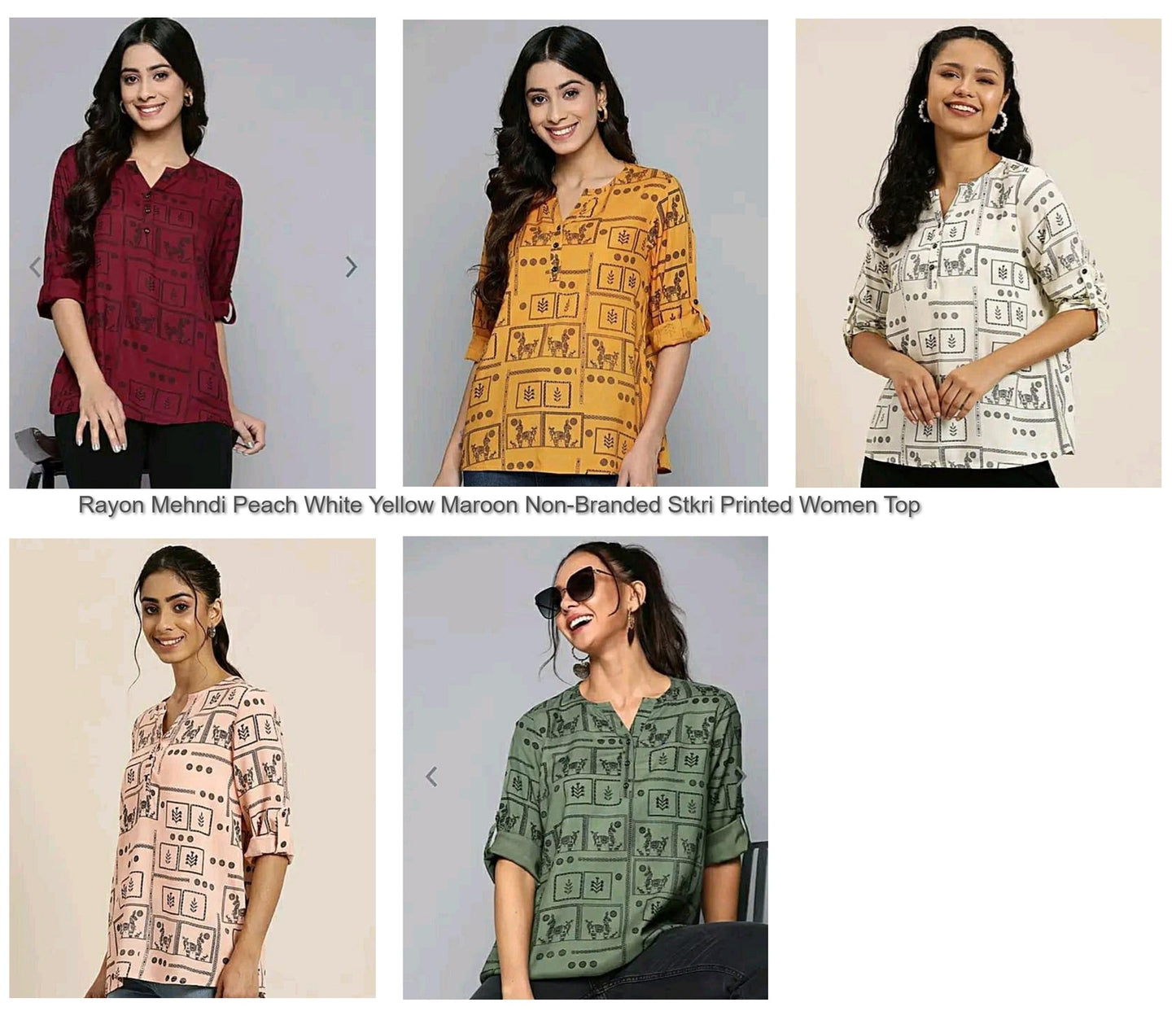 Rayon Mehndi Peach White Yellow Maroon Non-Branded Stkri Printed Women Top