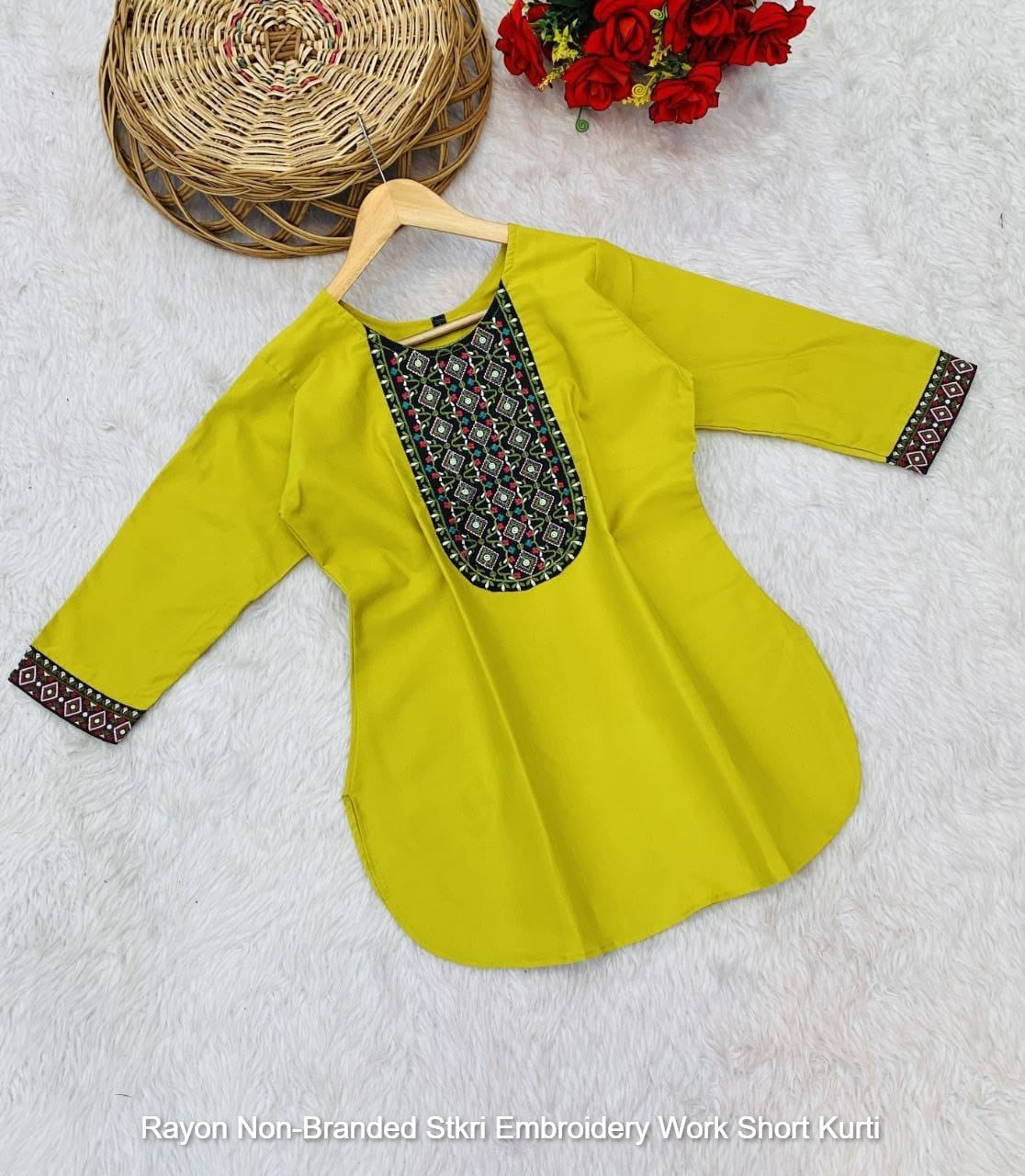 Rayon Non-Branded Stkri Embroidery Work Short Kurti