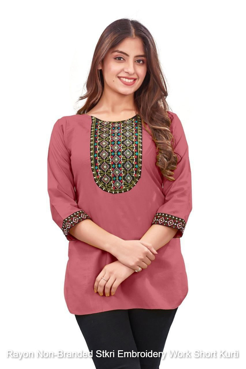Rayon Non-Branded Stkri Embroidery Work Short Kurti