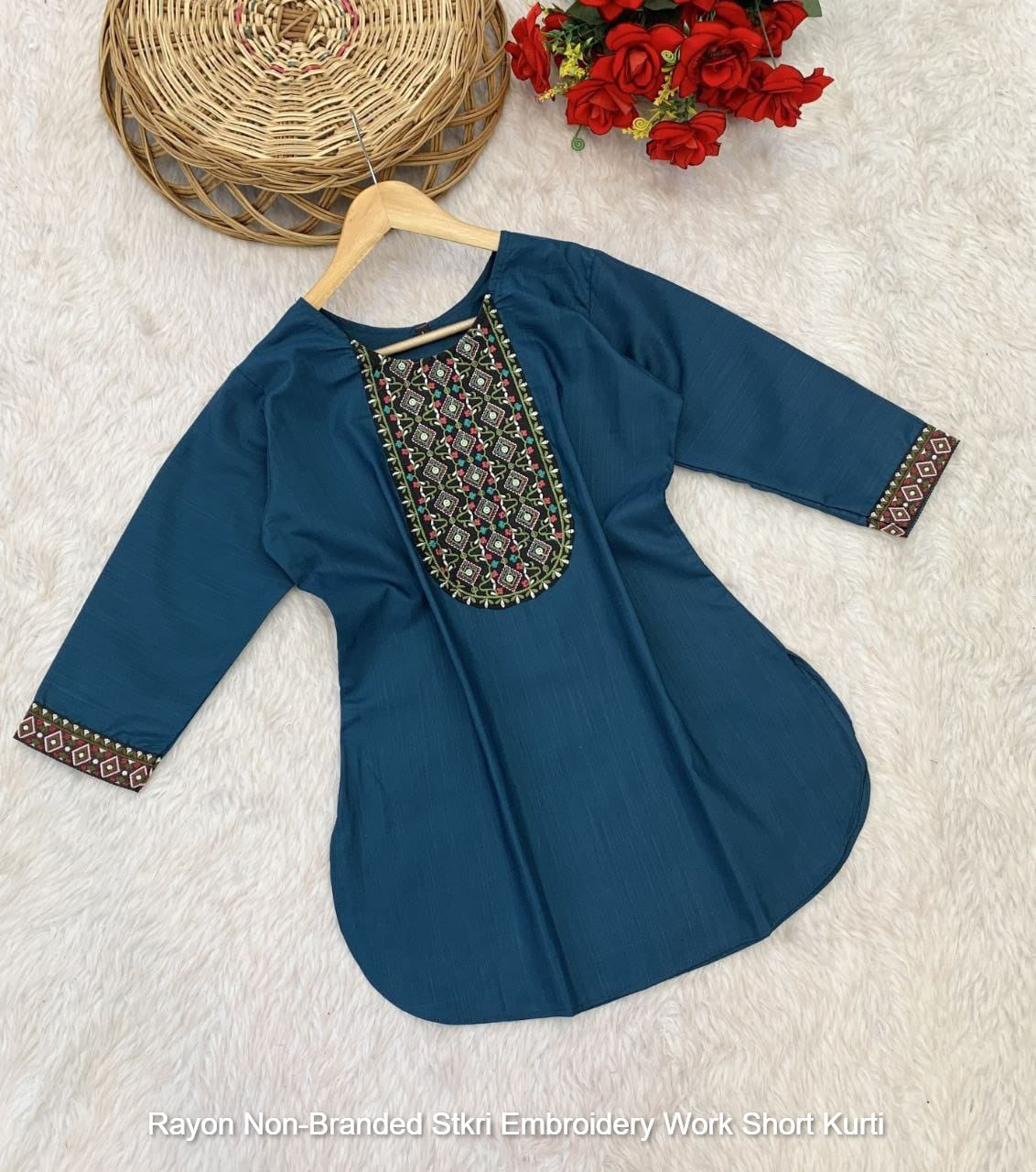 Rayon Non-Branded Stkri Embroidery Work Short Kurti