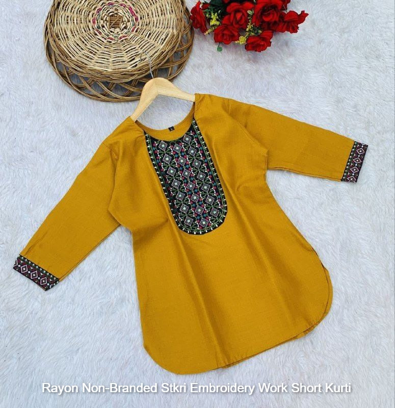 Rayon Non-Branded Stkri Embroidery Work Short Kurti