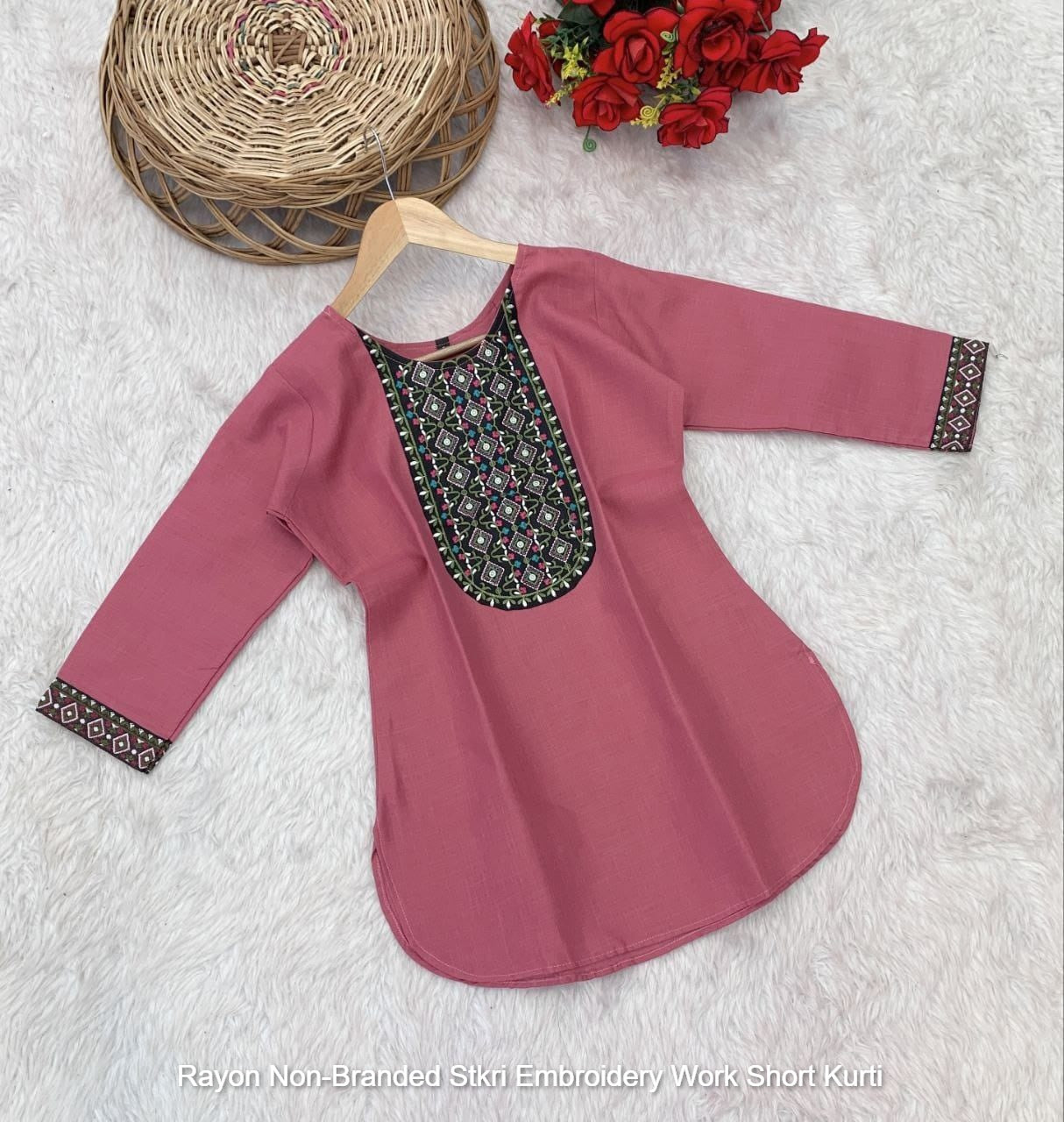 Rayon Non-Branded Stkri Embroidery Work Short Kurti