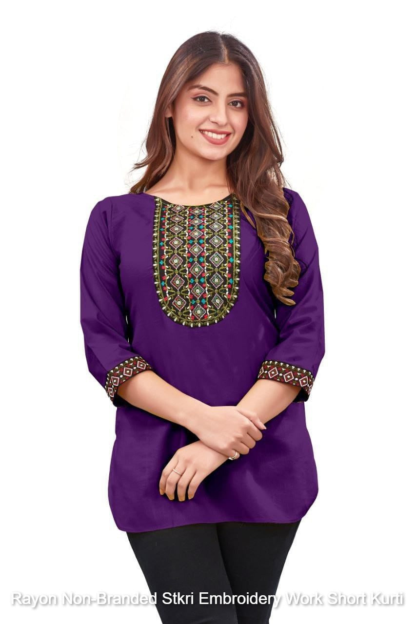 Rayon Non-Branded Stkri Embroidery Work Short Kurti