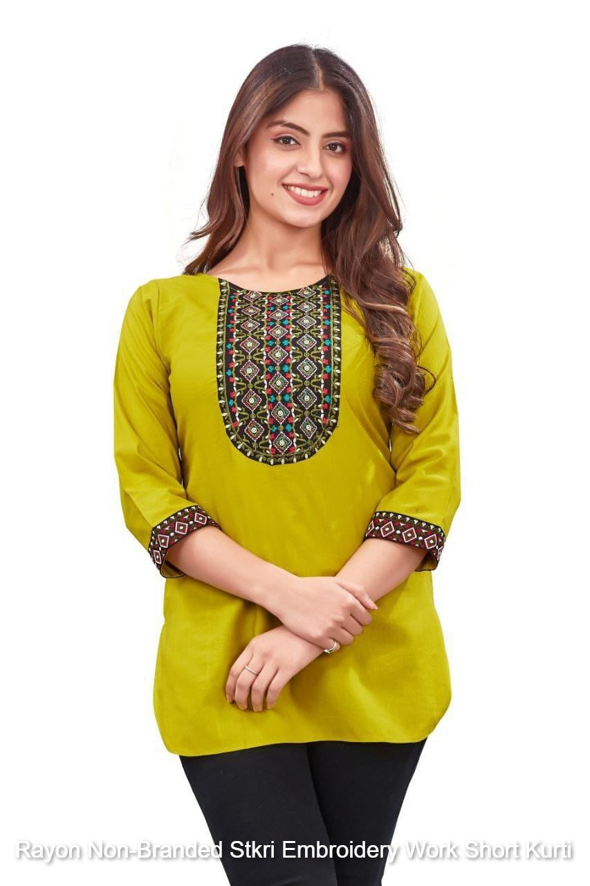 Rayon Non-Branded Stkri Embroidery Work Short Kurti