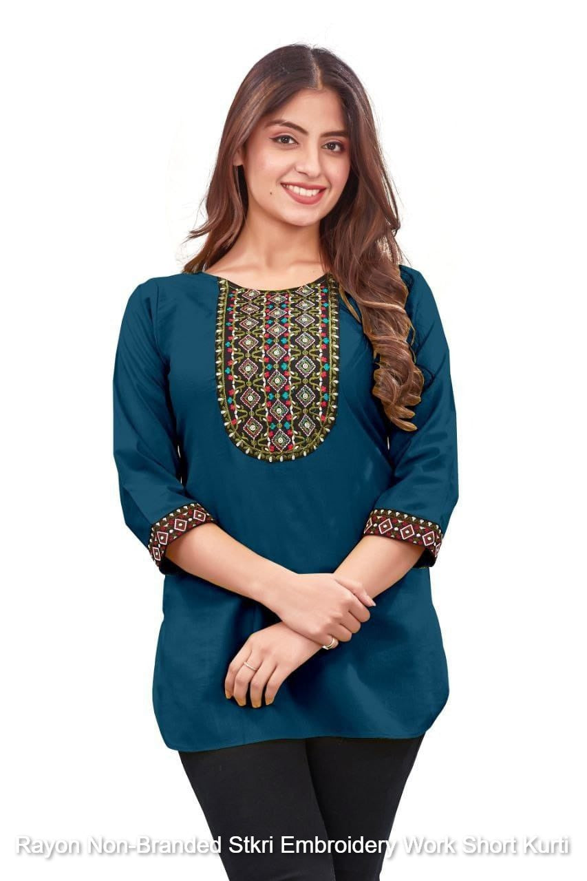 Rayon Non-Branded Stkri Embroidery Work Short Kurti