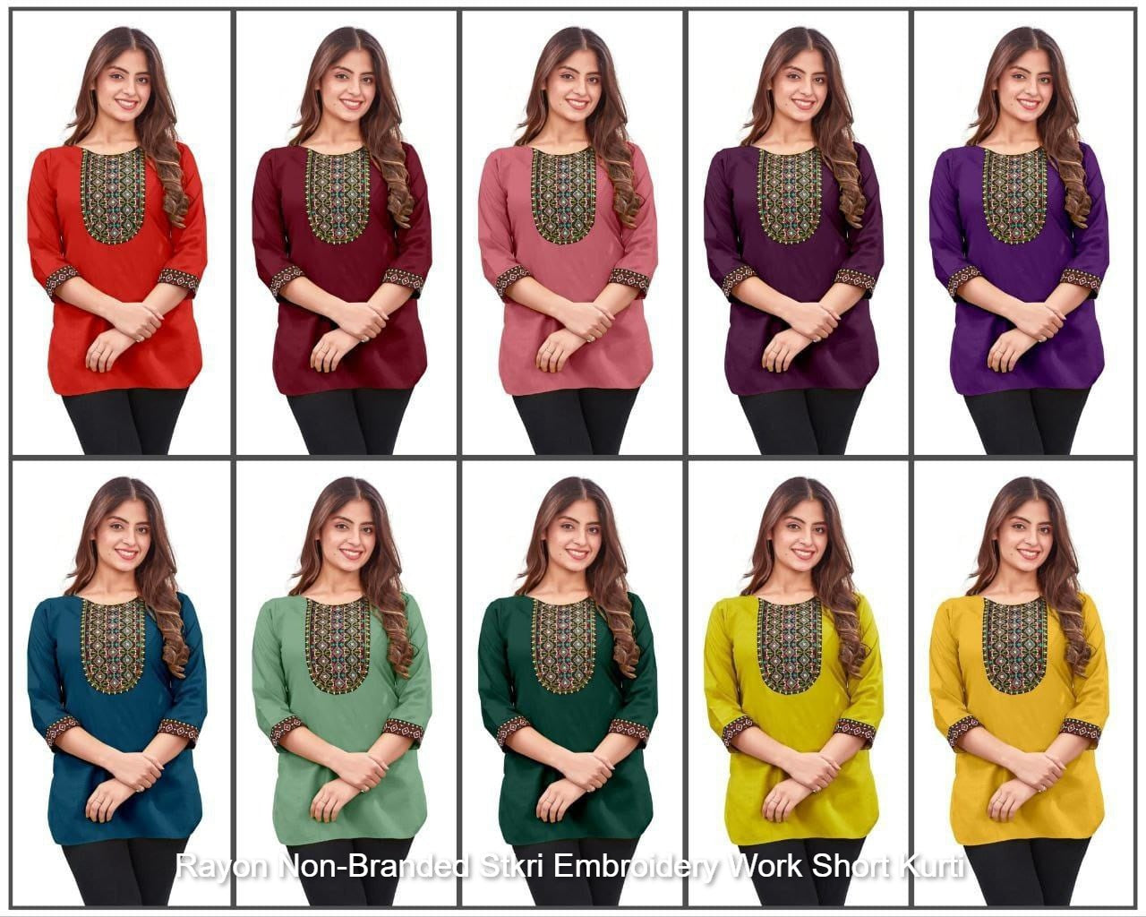 Rayon Non-Branded Stkri Embroidery Work Short Kurti