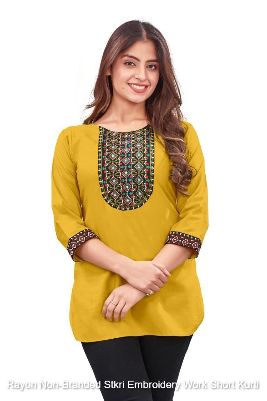 Rayon Non-Branded Stkri Embroidery Work Short Kurti
