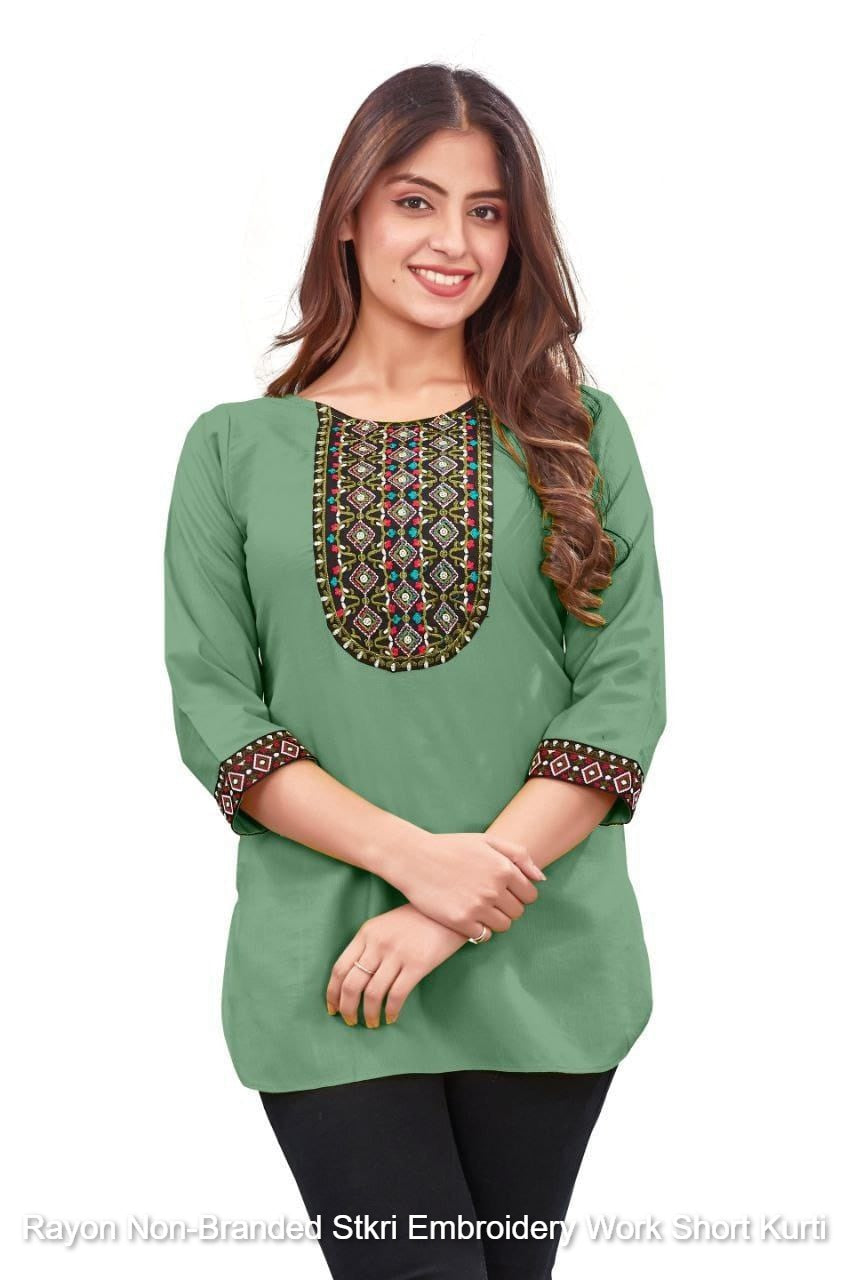 Rayon Non-Branded Stkri Embroidery Work Short Kurti