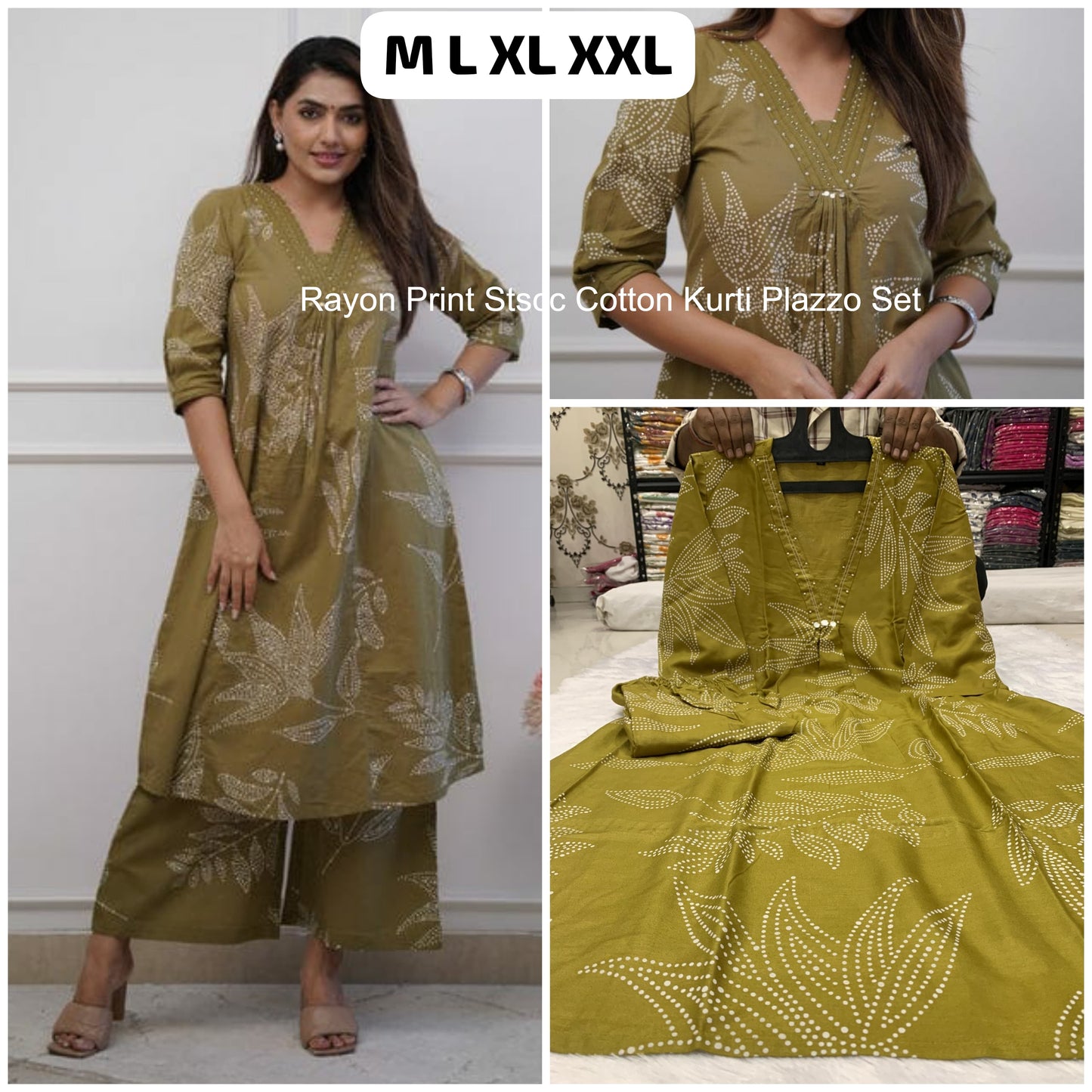 Rayon Print Stscc Cotton Kurti Plazzo Set