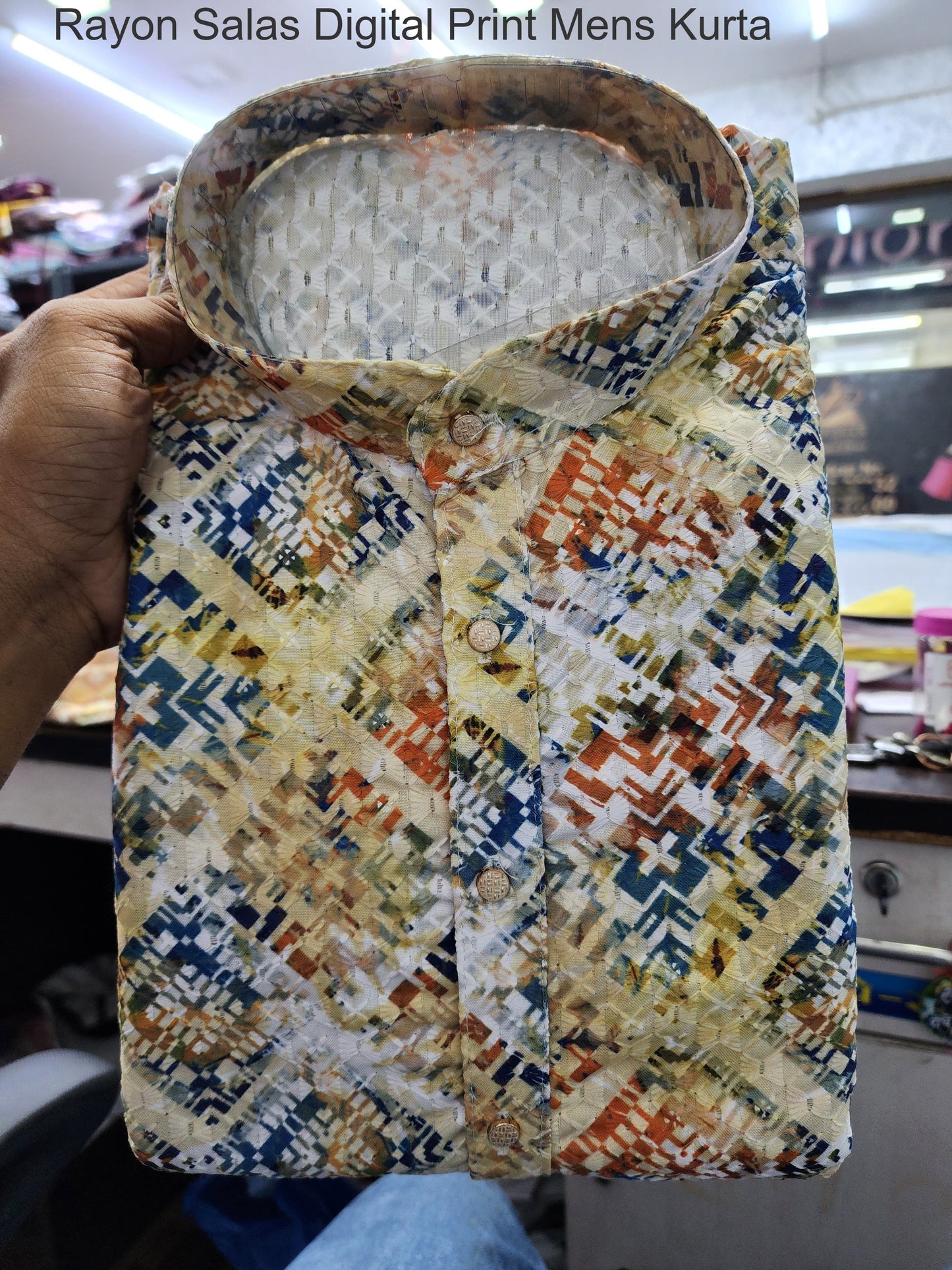 Rayon Salas Digital Print Mens Kurta