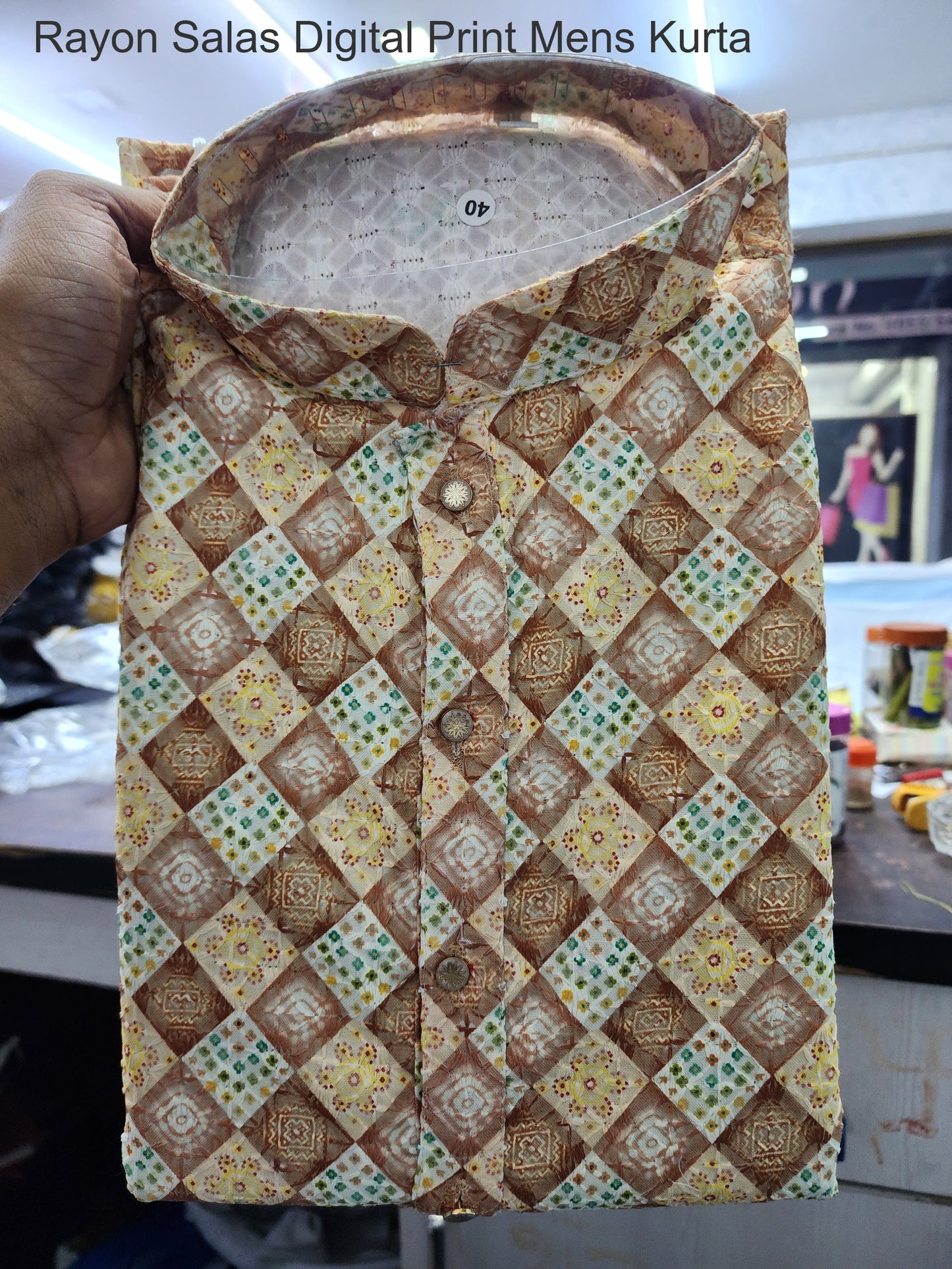 Rayon Salas Digital Print Mens Kurta