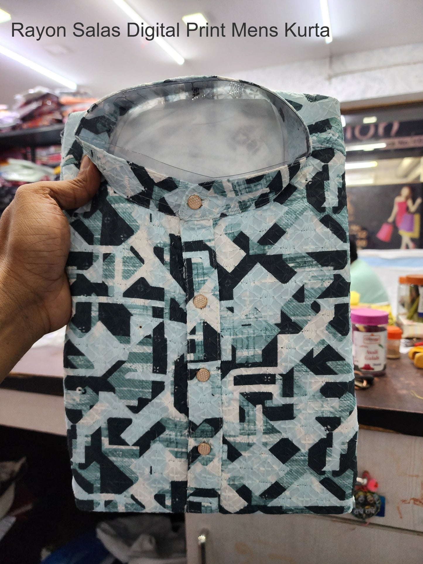 Rayon Salas Digital Print Mens Kurta