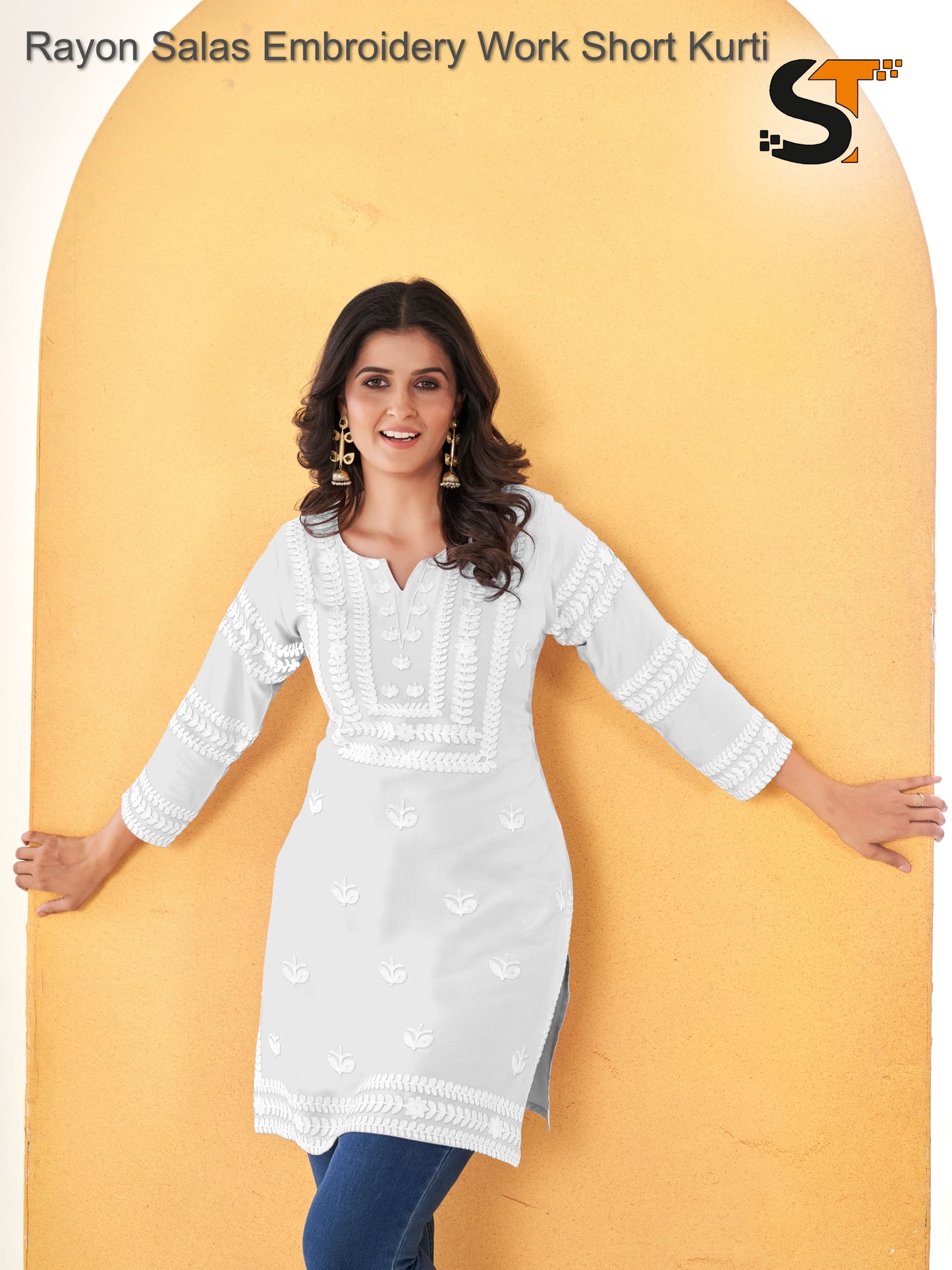 Rayon Salas Embroidery Work Short Kurti