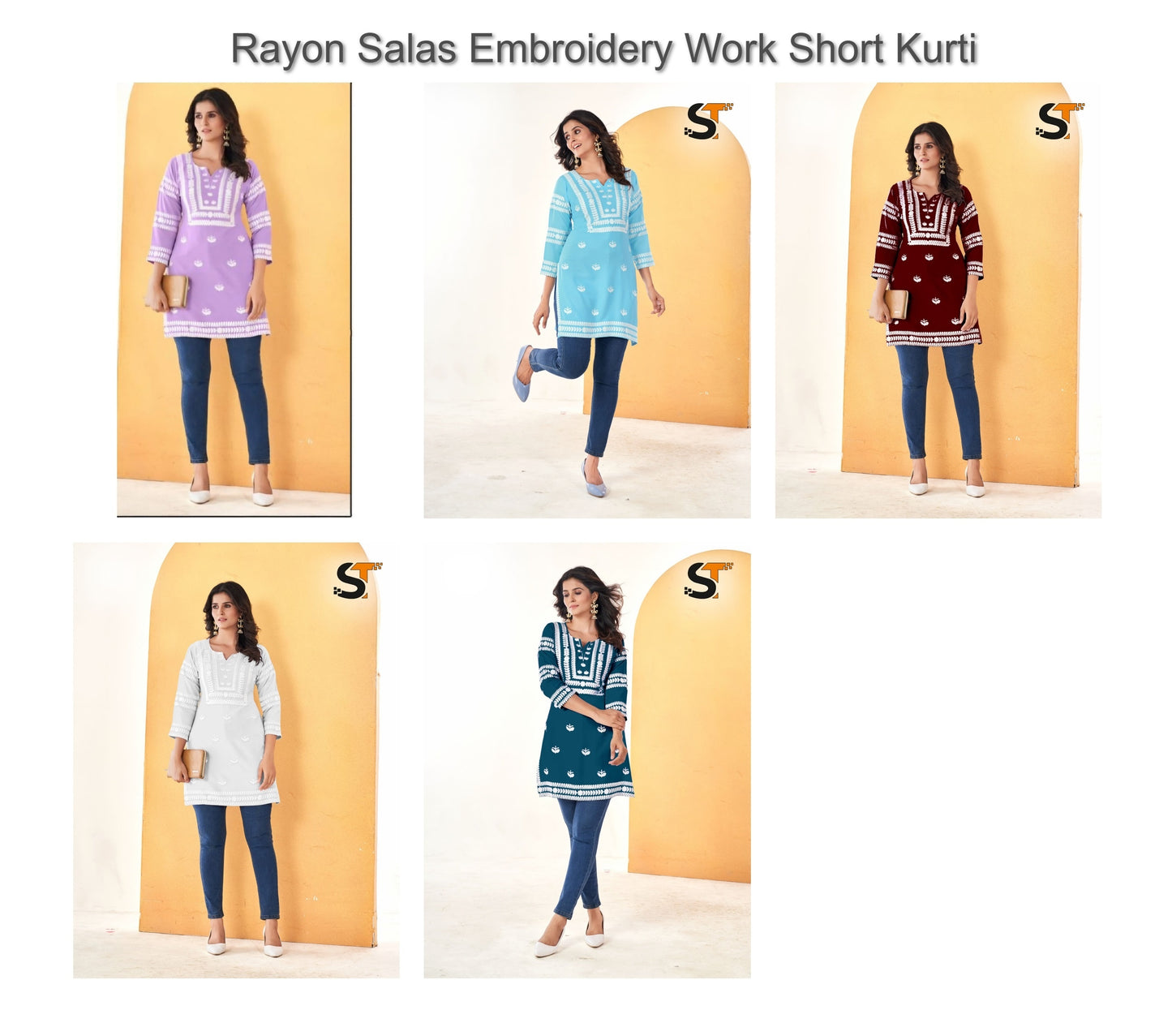 Rayon Salas Embroidery Work Short Kurti