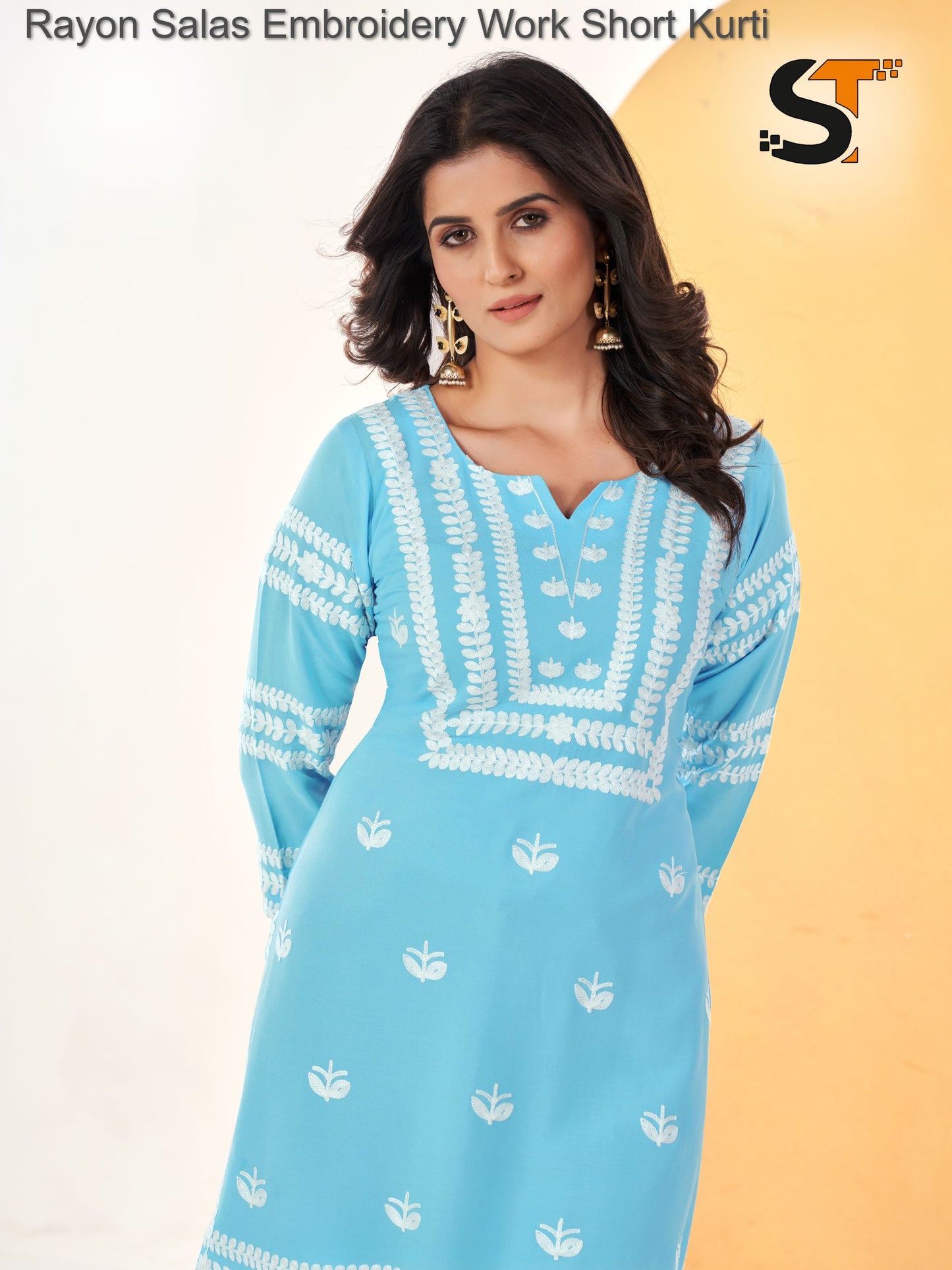 Rayon Salas Embroidery Work Short Kurti