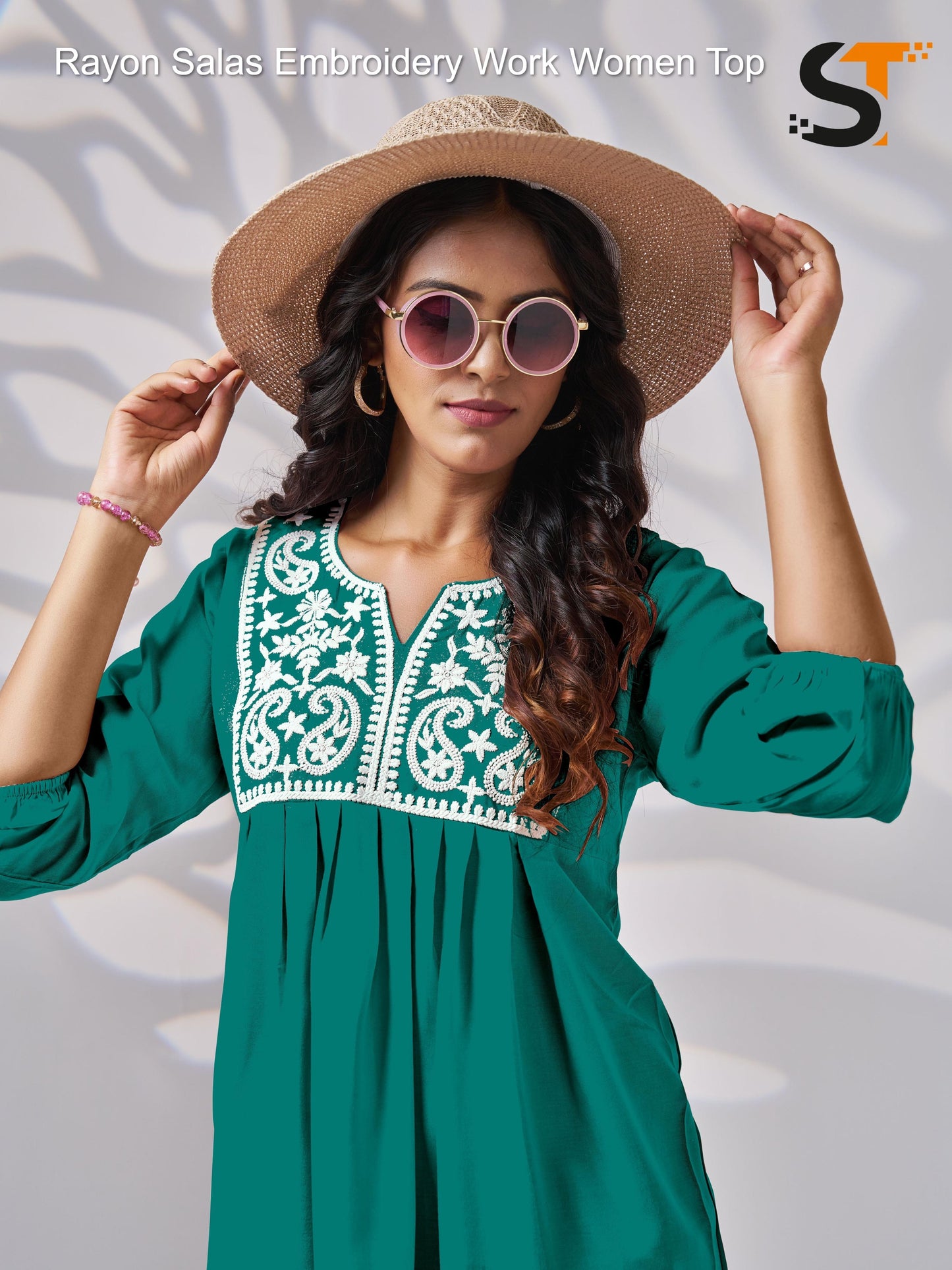 Rayon Salas Embroidery Work Women Top