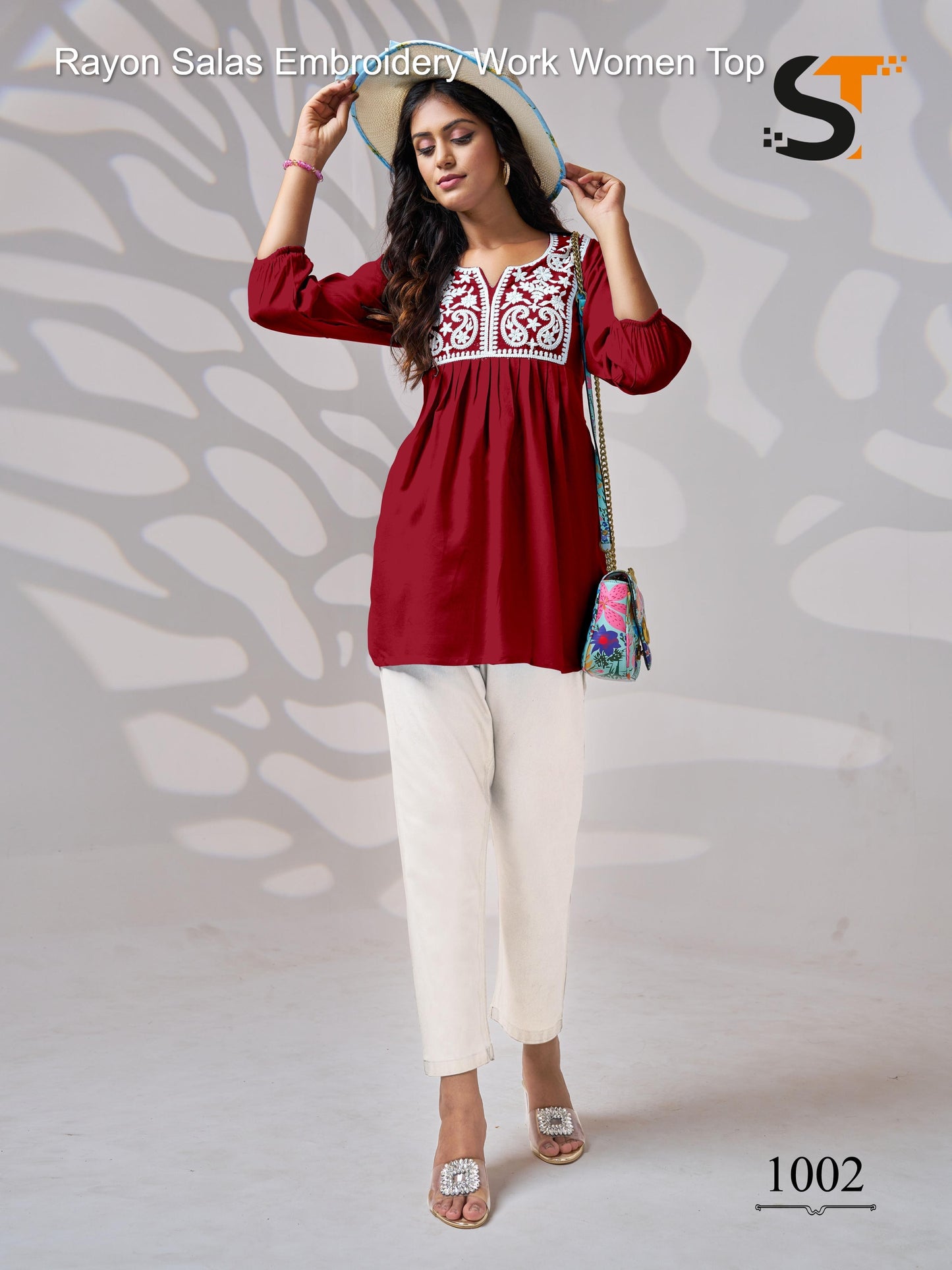 Rayon Salas Embroidery Work Women Top