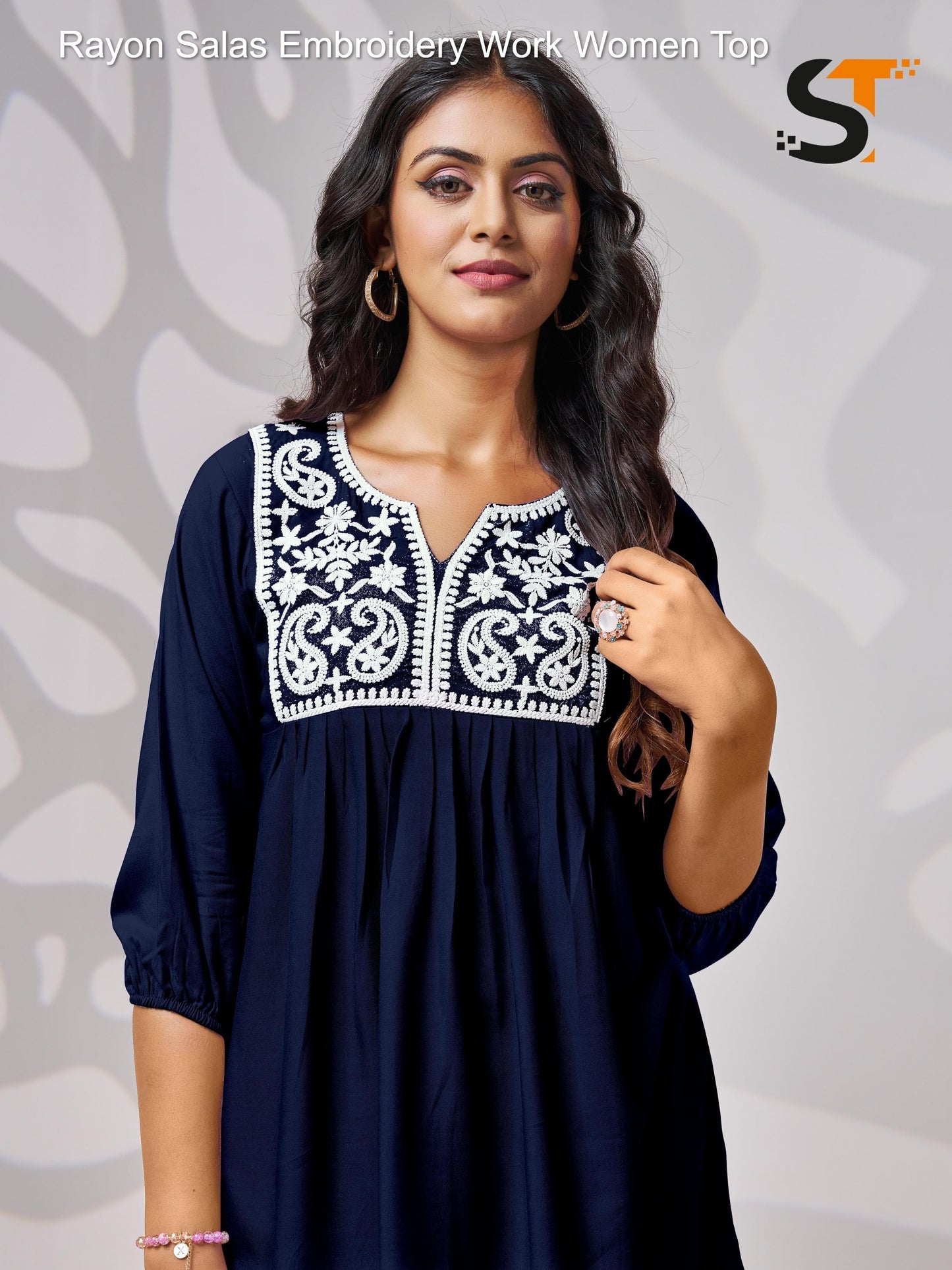 Rayon Salas Embroidery Work Women Top
