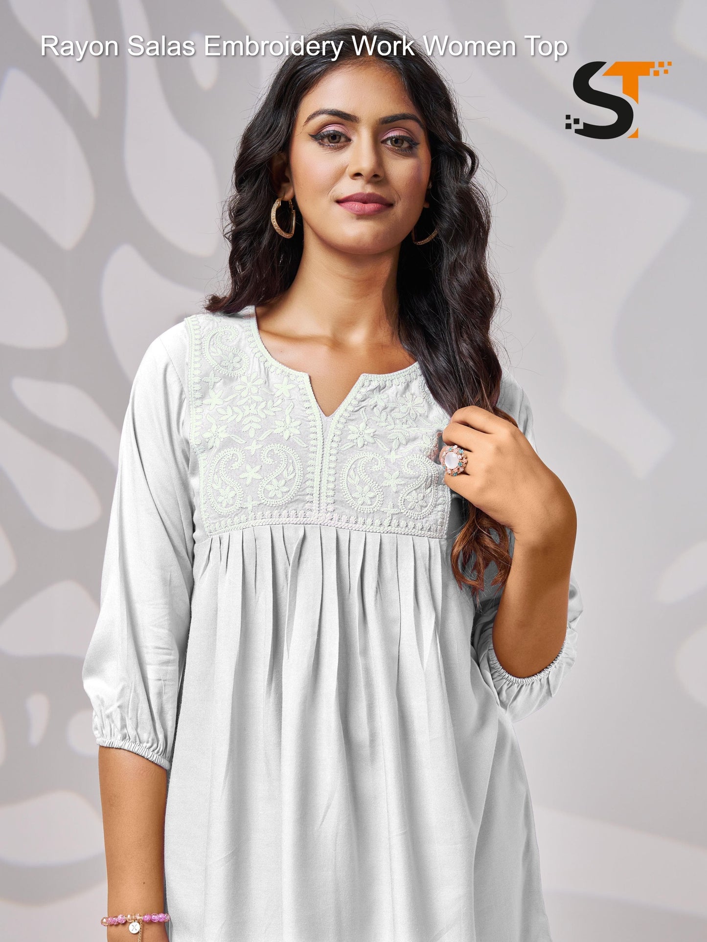 Rayon Salas Embroidery Work Women Top