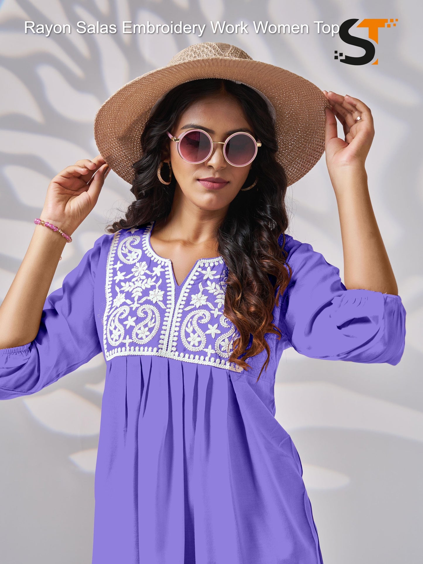 Rayon Salas Embroidery Work Women Top