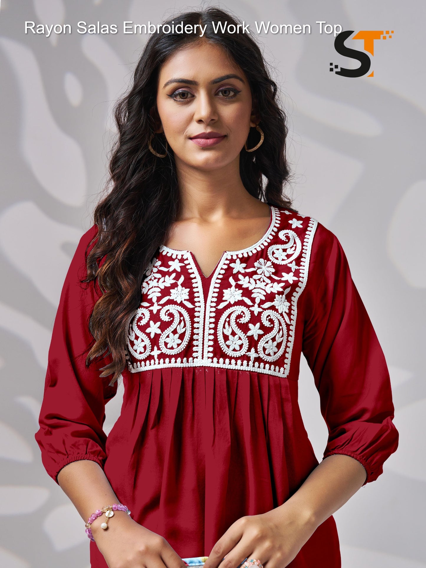 Rayon Salas Embroidery Work Women Top